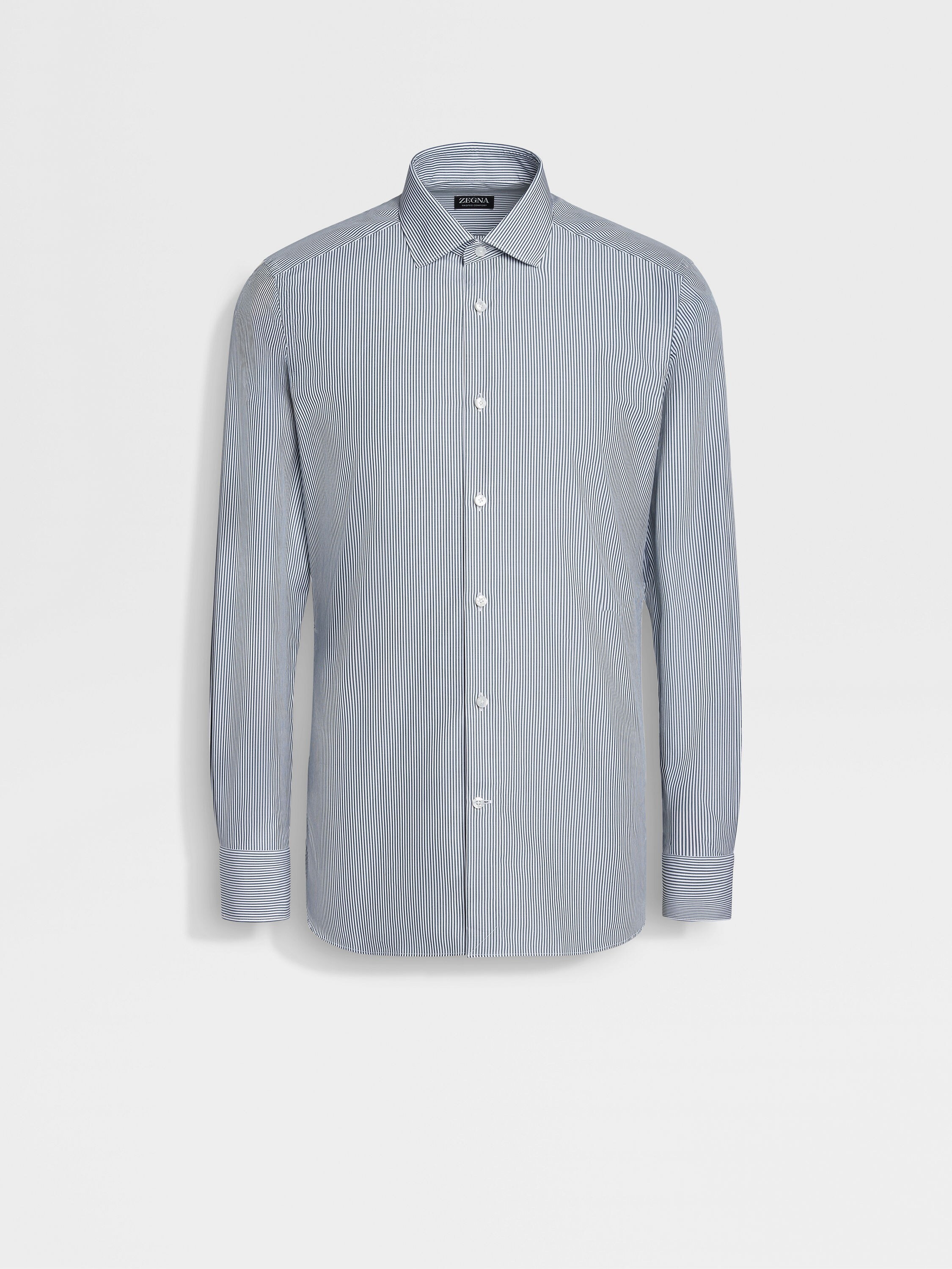 深绿色配白色条纹 Trofeo Comfort 棉质衬衫 产品细节图 #1