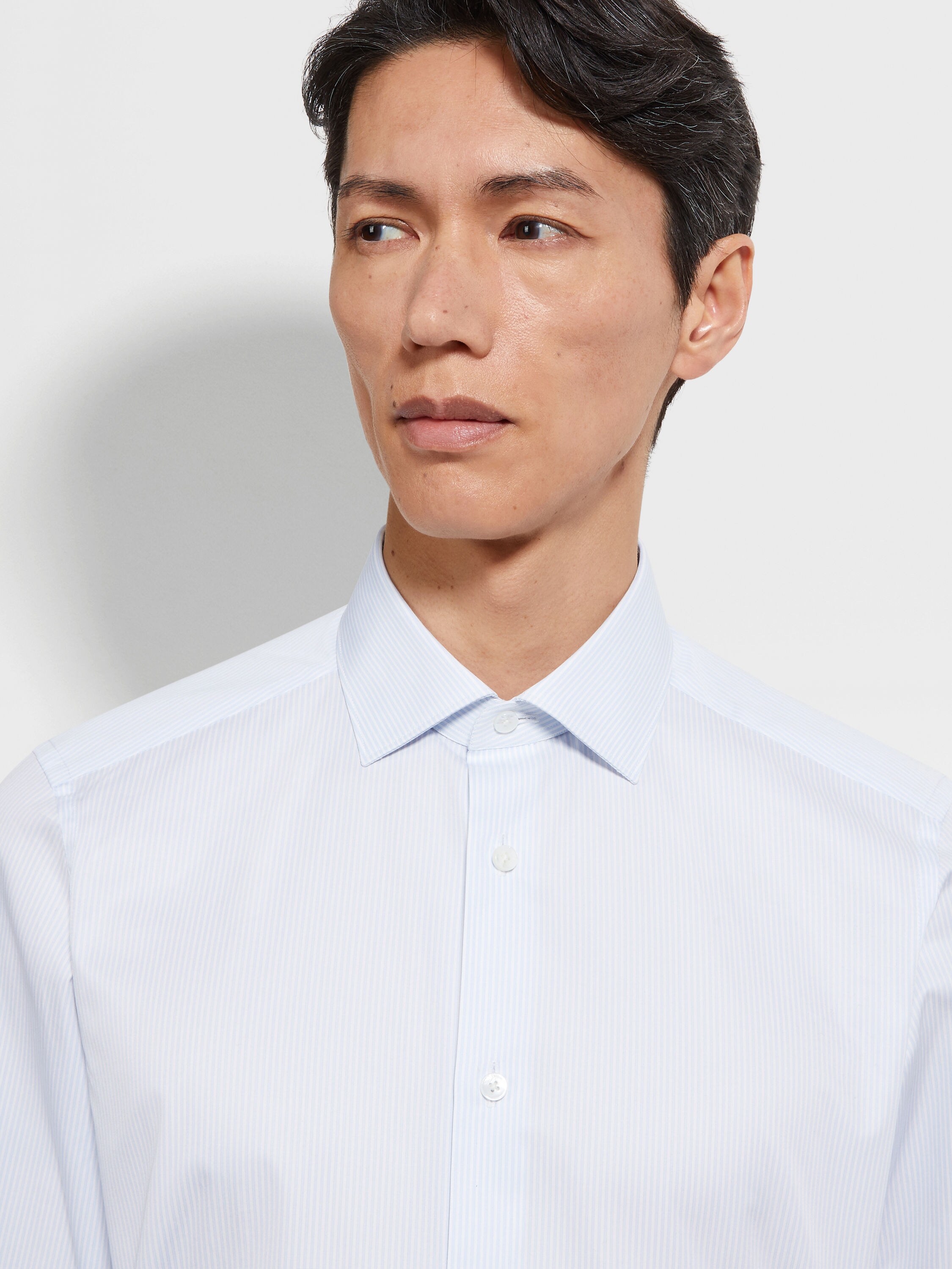 浅蓝色配白色细条纹 Trecapi 棉质衬衫 产品细节图 #1