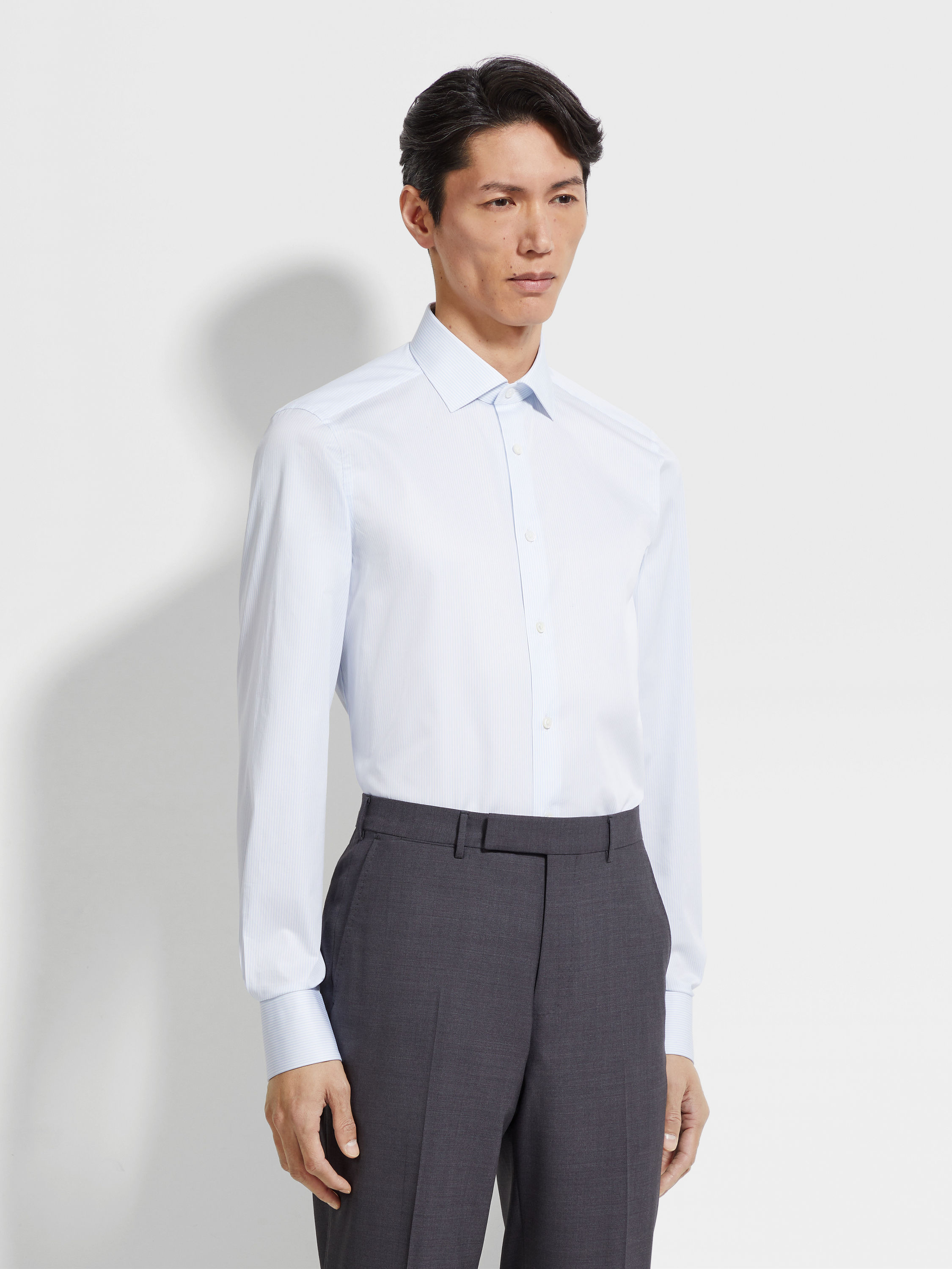 浅蓝色配白色细条纹 Trecapi 棉质衬衫 产品细节图 #2