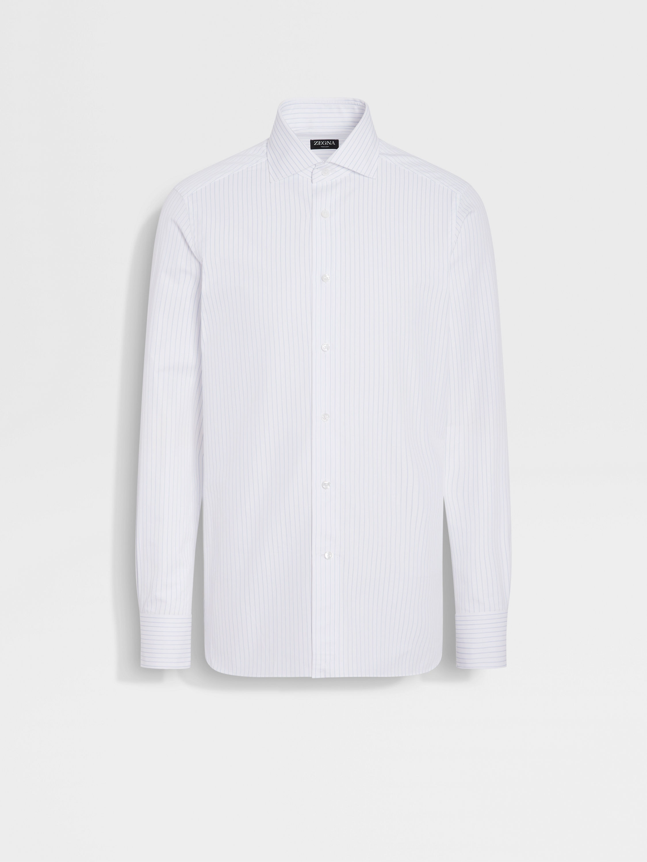 Light Blue and White Structured Striped Trecapi Cotton Shirt Main product photo