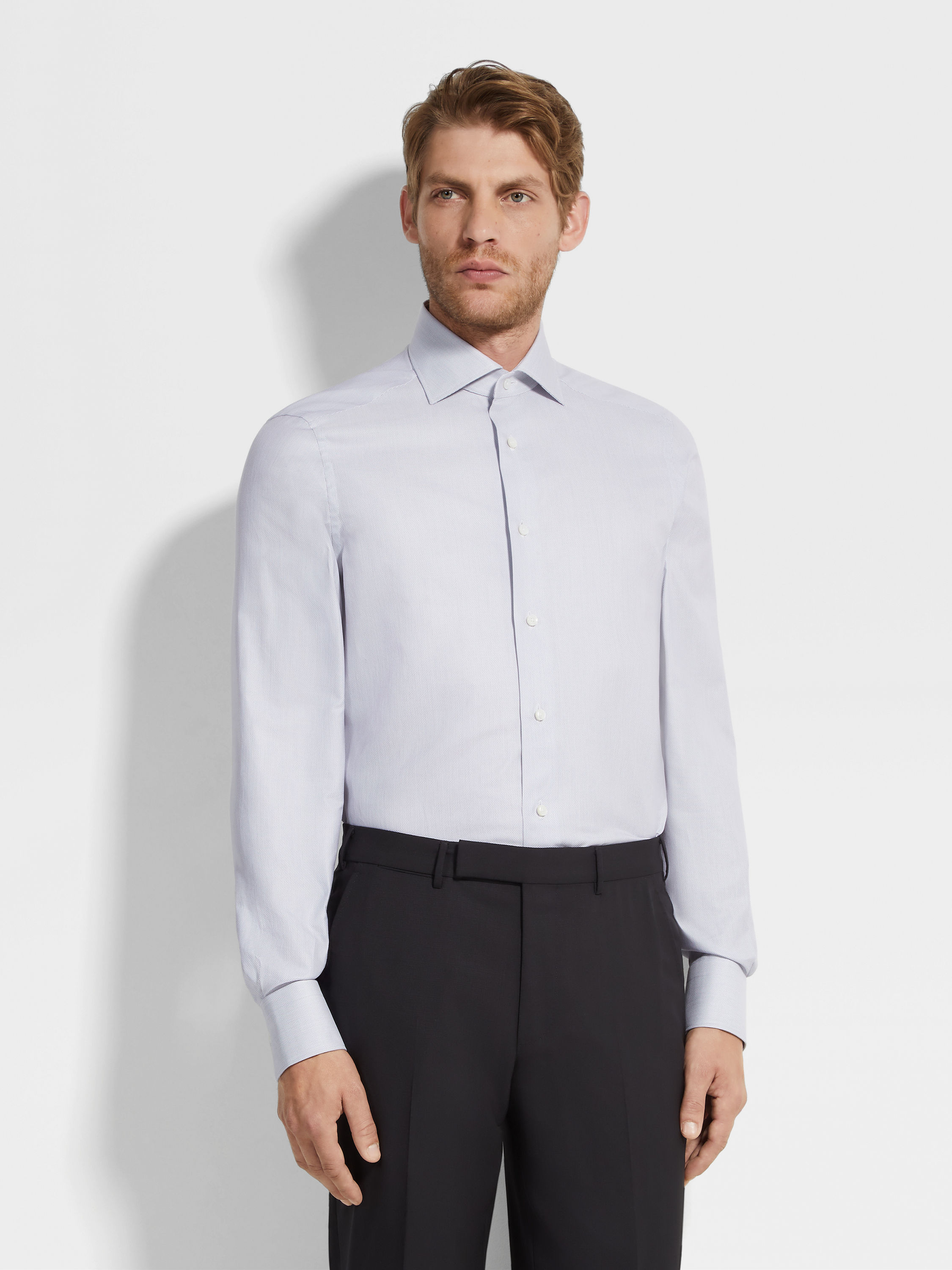 海軍藍與白色微型結構 Trecapi 棉質襯衫 產品細節圖 #2