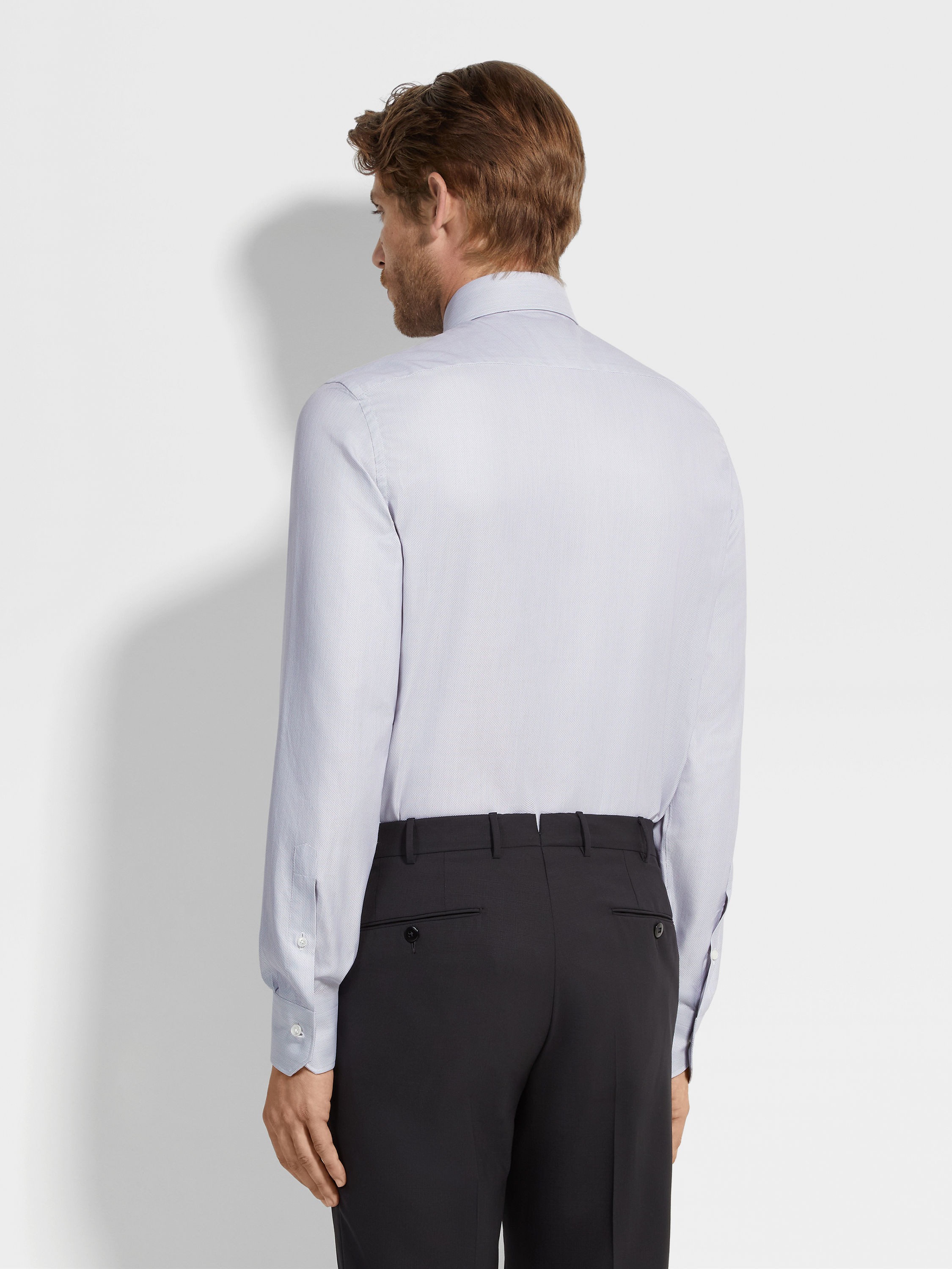 海軍藍與白色微型結構 Trecapi 棉質襯衫 產品細節圖 #3