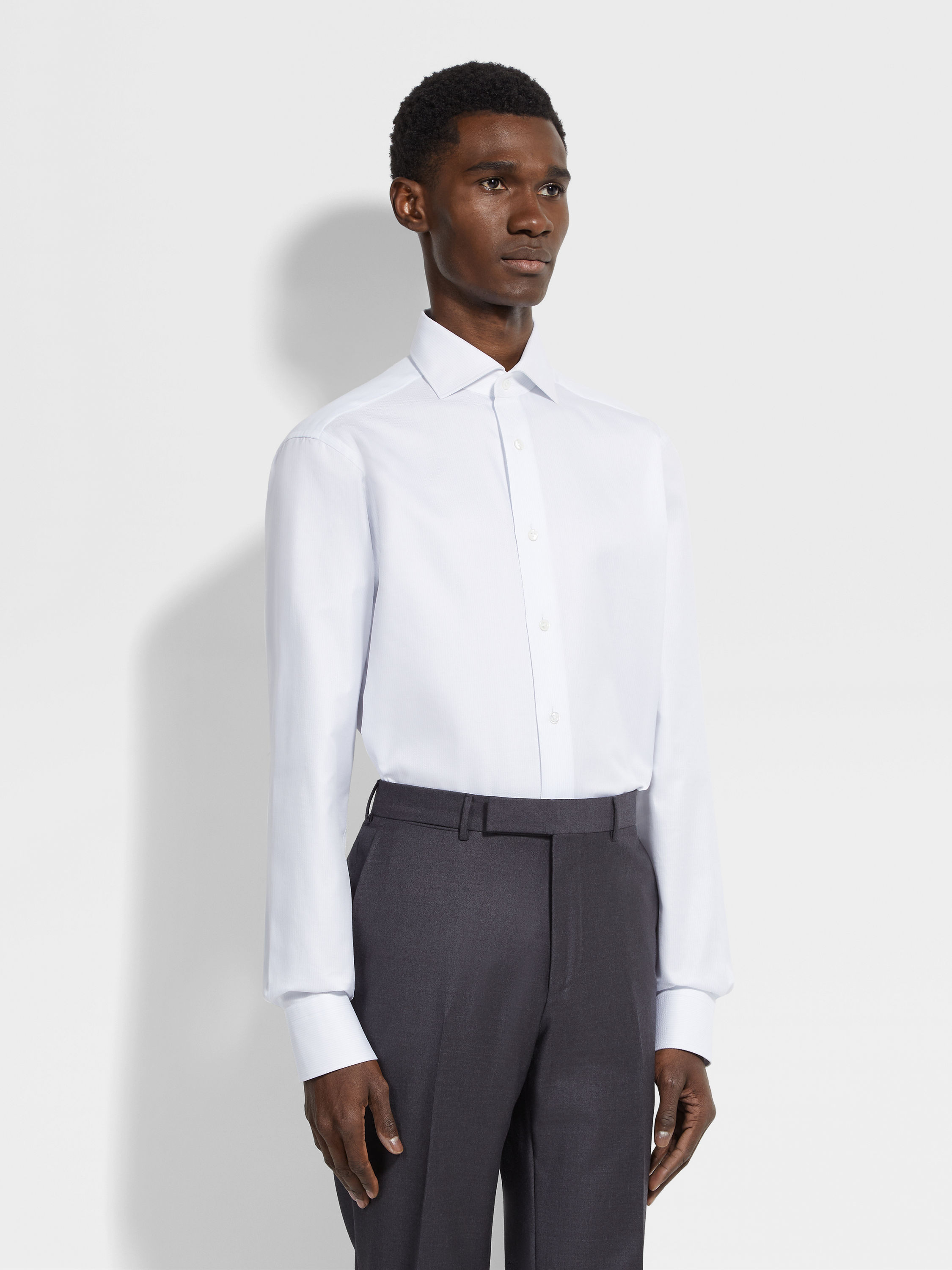 Light Blue and White Structured Micro-striped Centoventimila Cotton Shirt Product detail photo #2