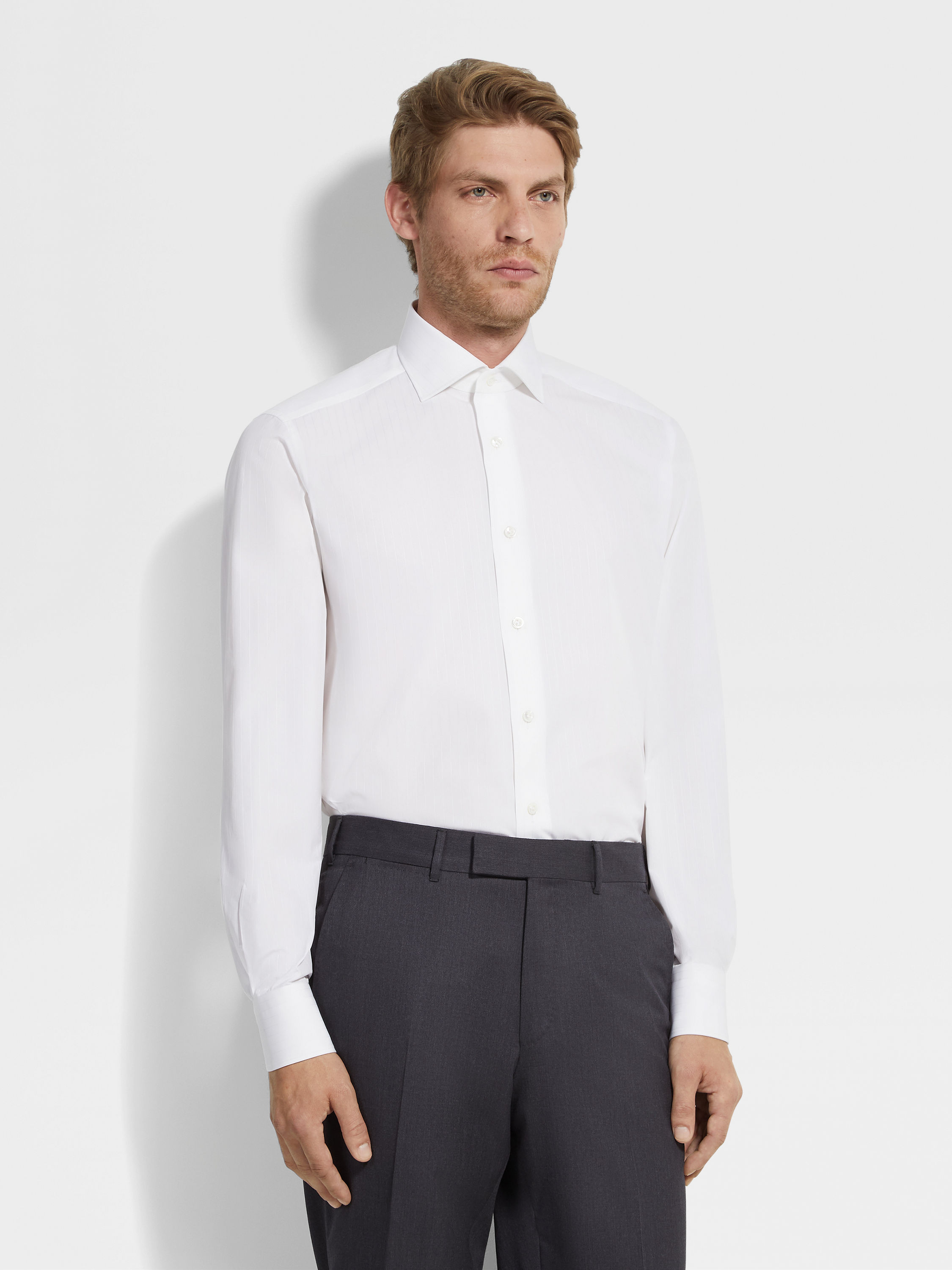 Optical White Structured Striped Centoventimila Cotton Shirt Product detail photo #3