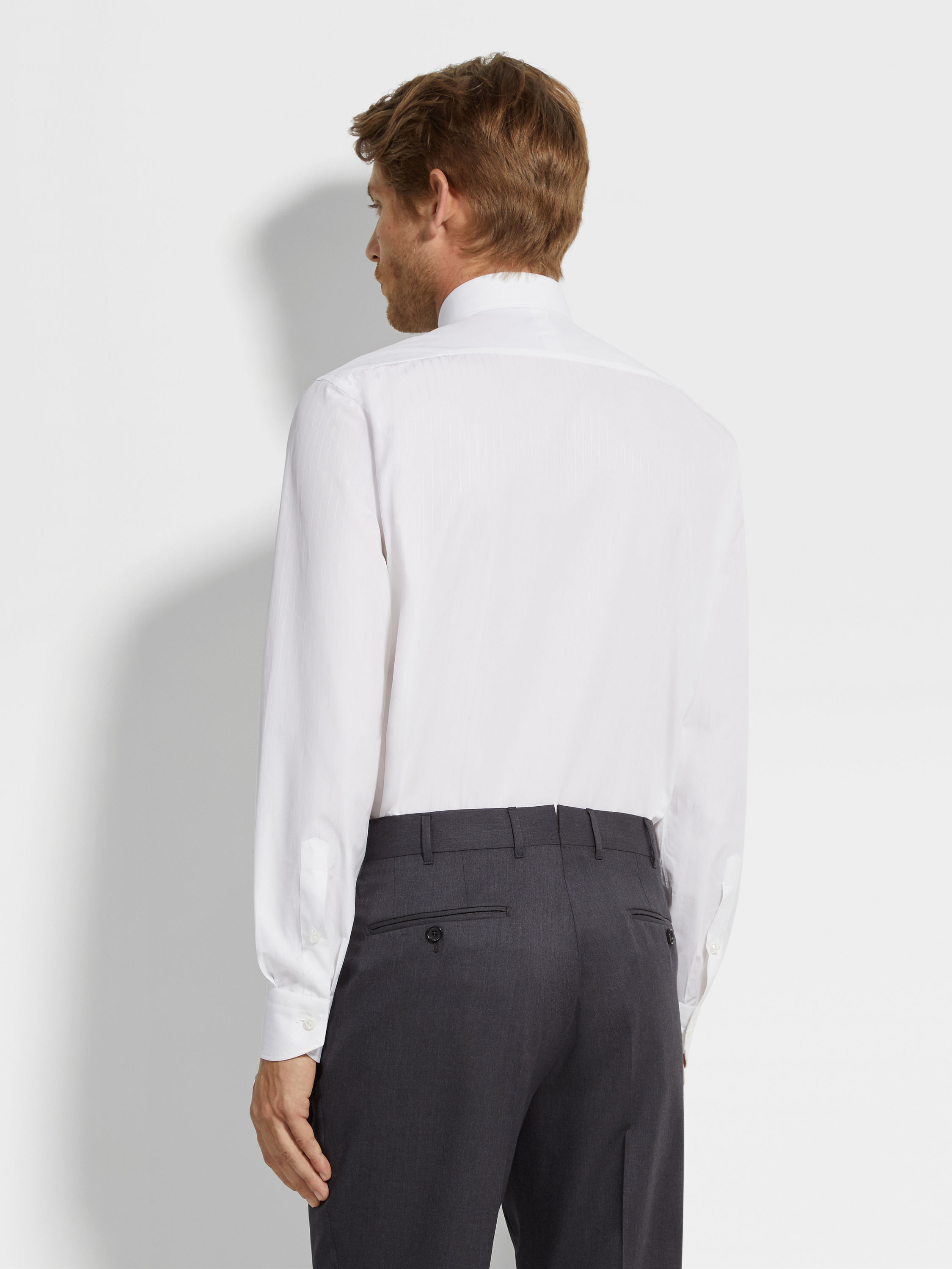 Optical White Structured Striped Centoventimila Cotton Shirt Product detail photo #4