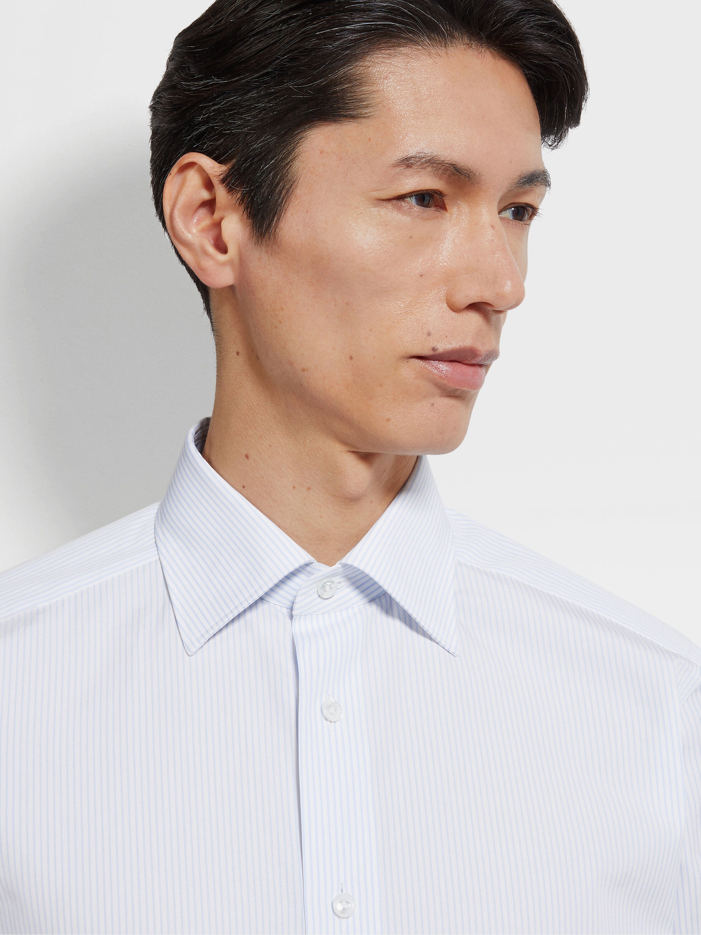 Light Blue and White Micro-striped Centoventimila Cotton Shirt Product detail photo #1