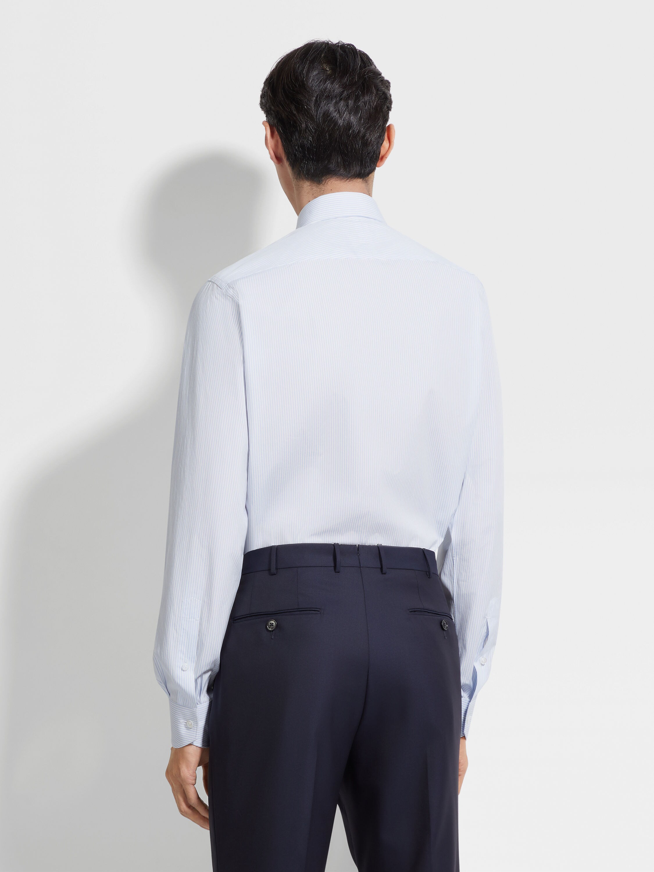 Light Blue and White Micro-striped Centoventimila Cotton Shirt Product detail photo #3