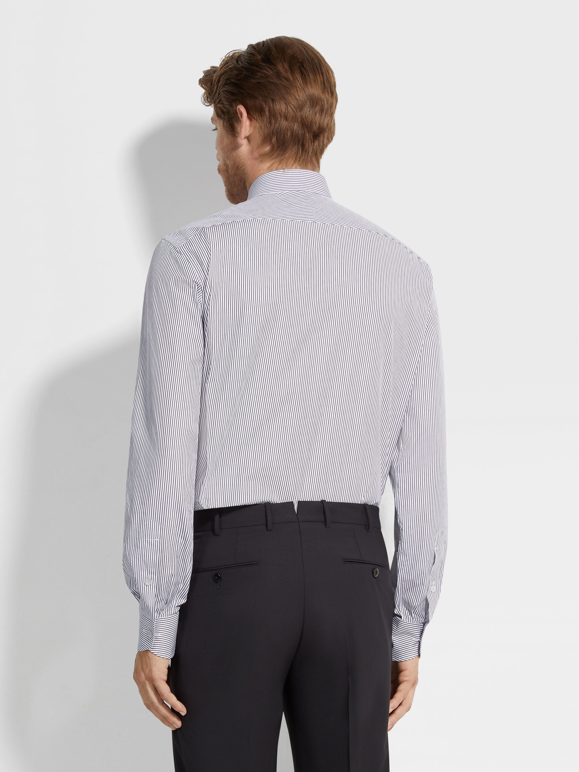 Navy Blue and White Micro-striped Centoventimila Cotton Shirt Product detail photo #3