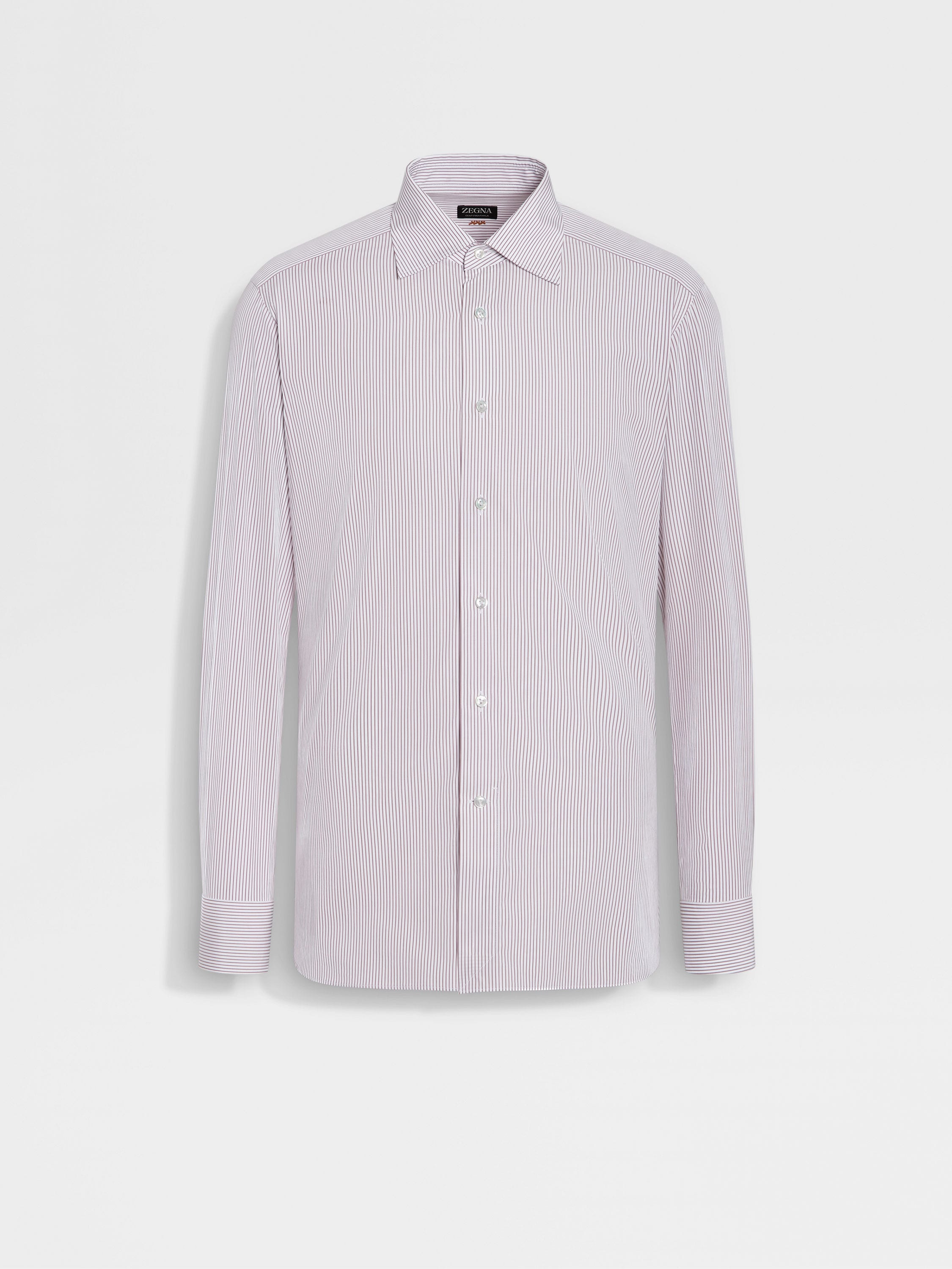 Dark Pink and White Micro-striped Centoventimila Cotton Shirt Main product photo
