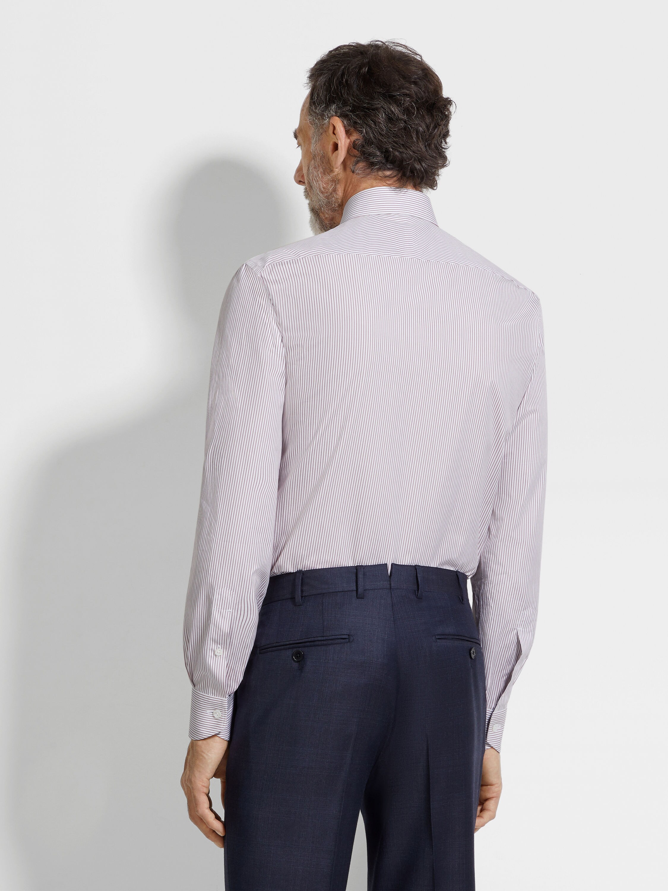 Dark Pink and White Micro-striped Centoventimila Cotton Shirt Product detail photo #4