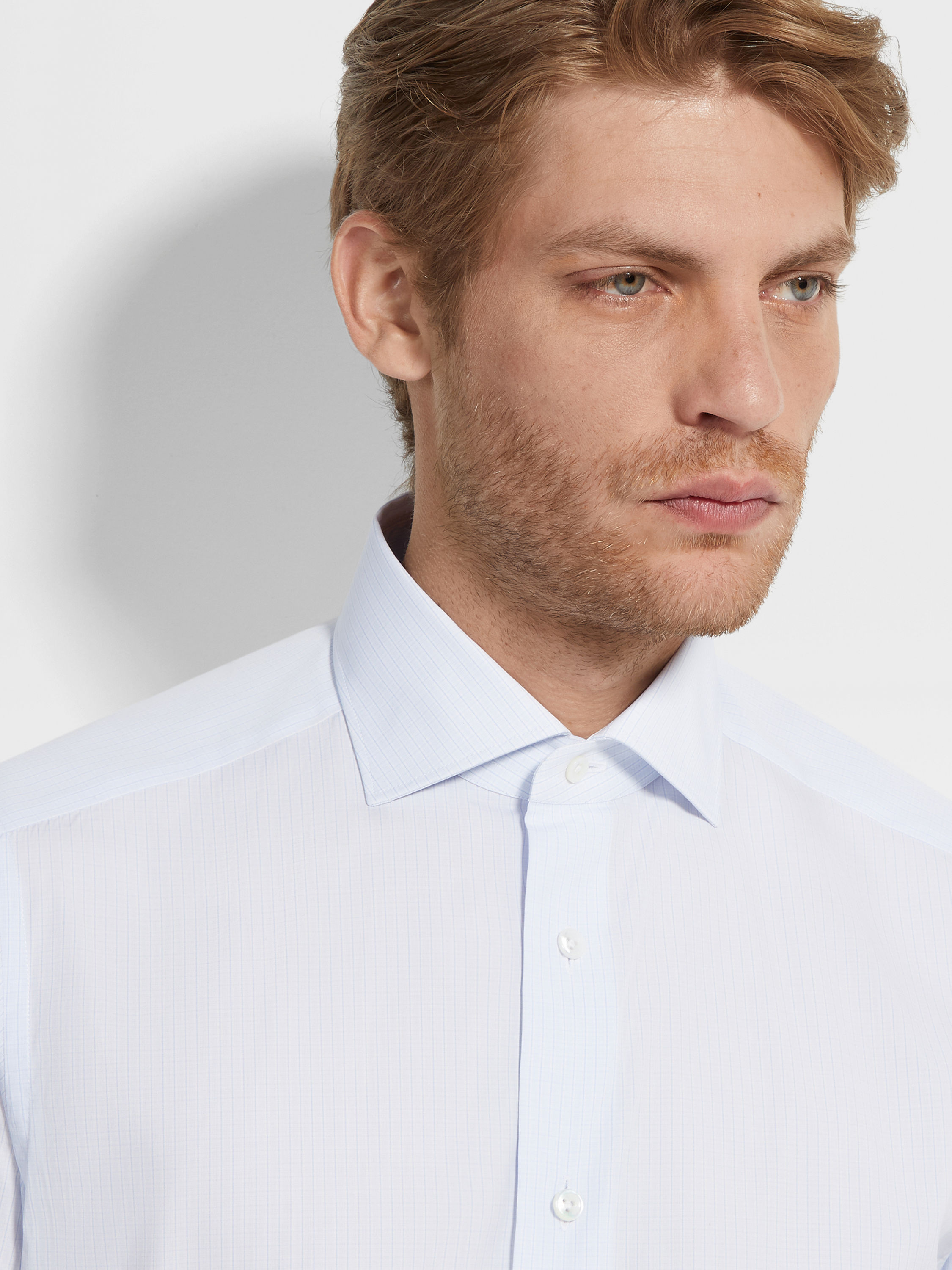 Camisa de Algodón Centoventimila con Cuadros Pequeños Azul Claro y Blanco Foto #1 de detalle del producto