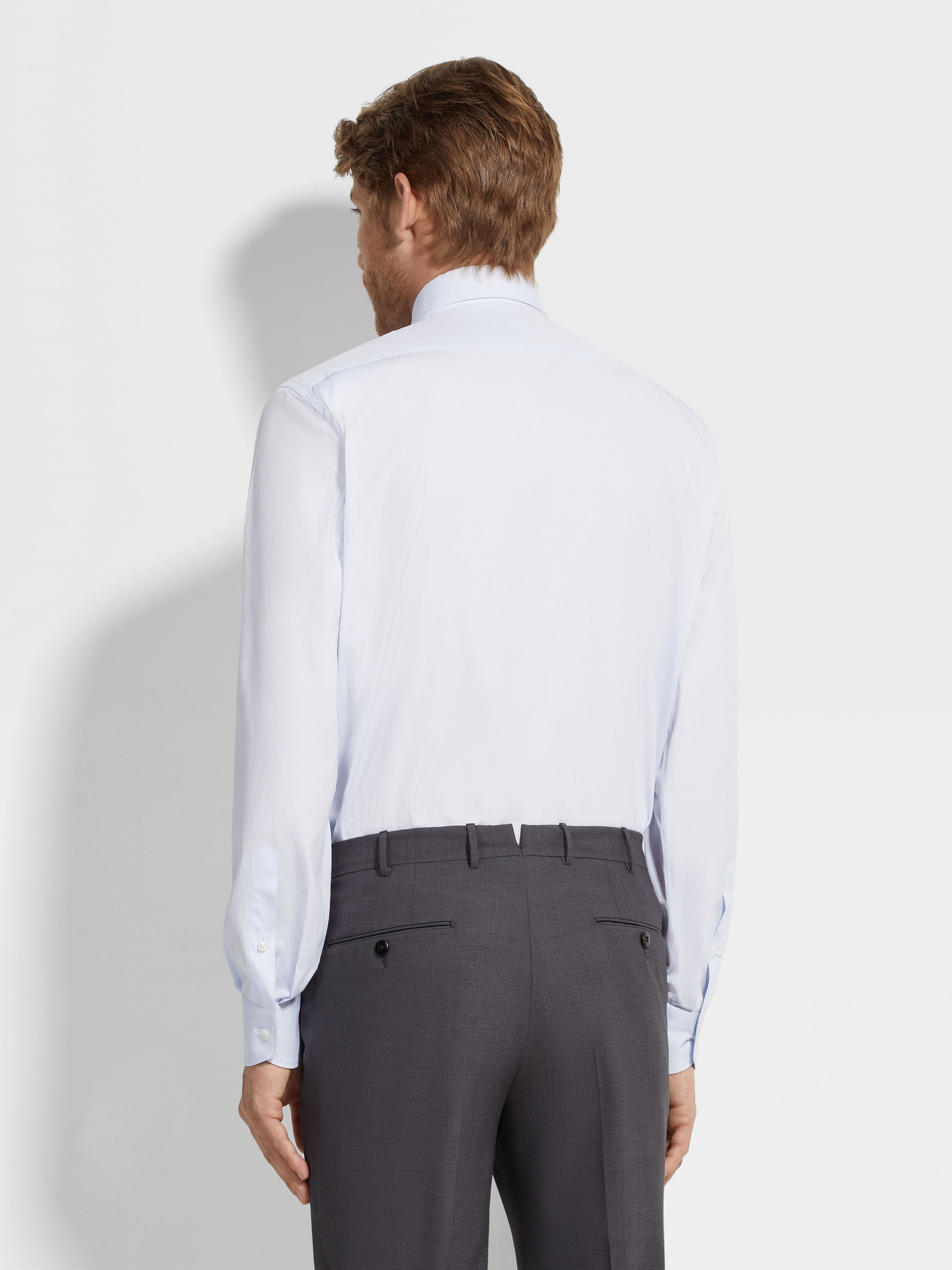 Camisa de Algodón Centoventimila con Cuadros Pequeños Azul Claro y Blanco Foto #3 de detalle del producto