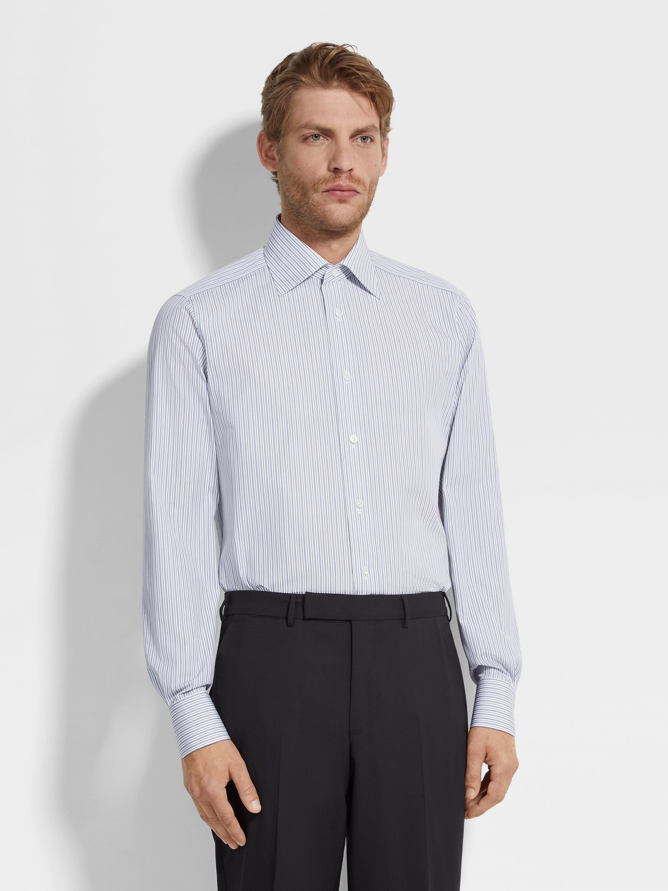 Blue and Blue Navy Striped Centoventimila Cotton Shirt Product detail photo #2