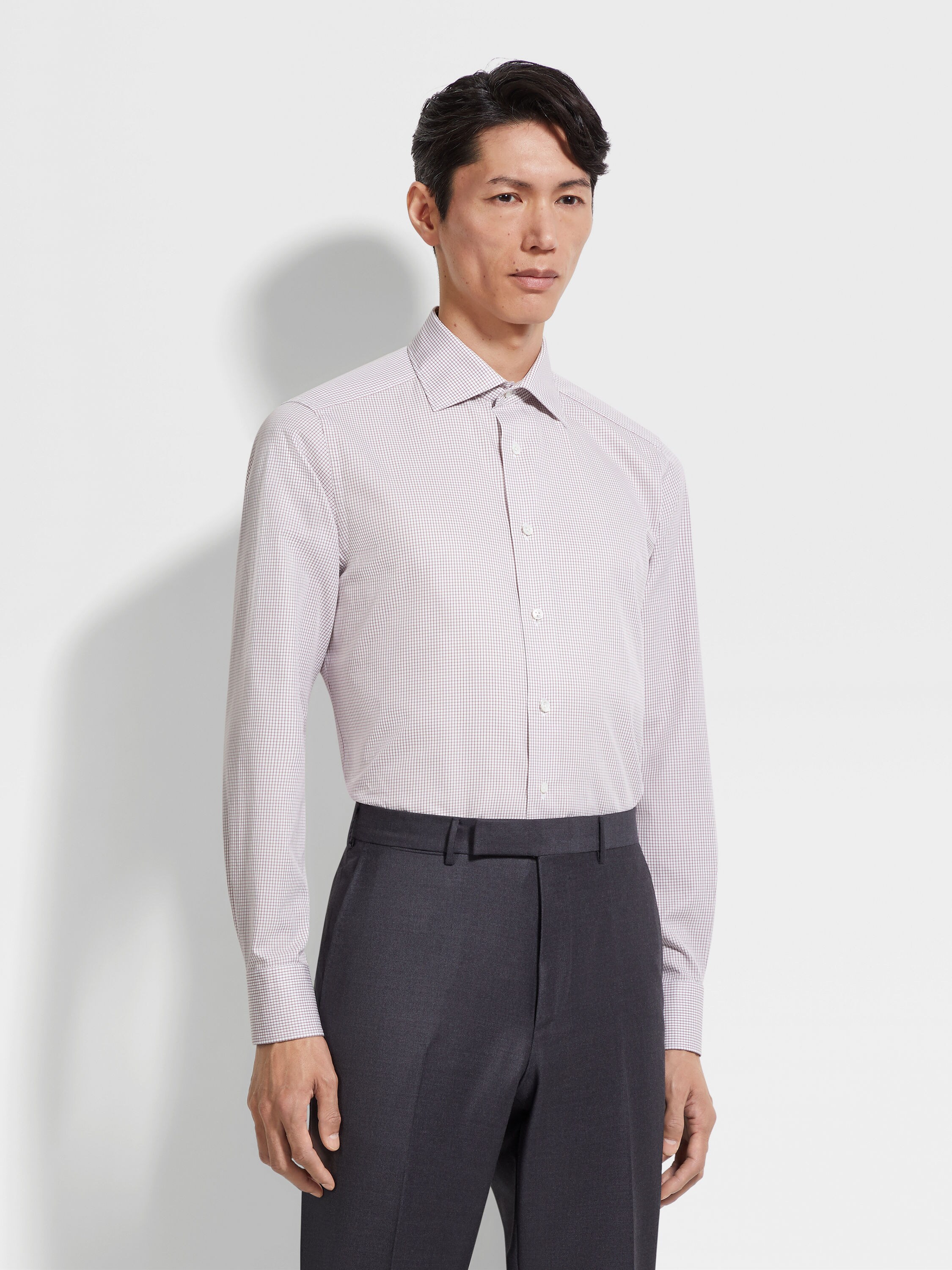 Dark Pink and White Checked Centoventimila Cotton Shirt Product detail photo #2