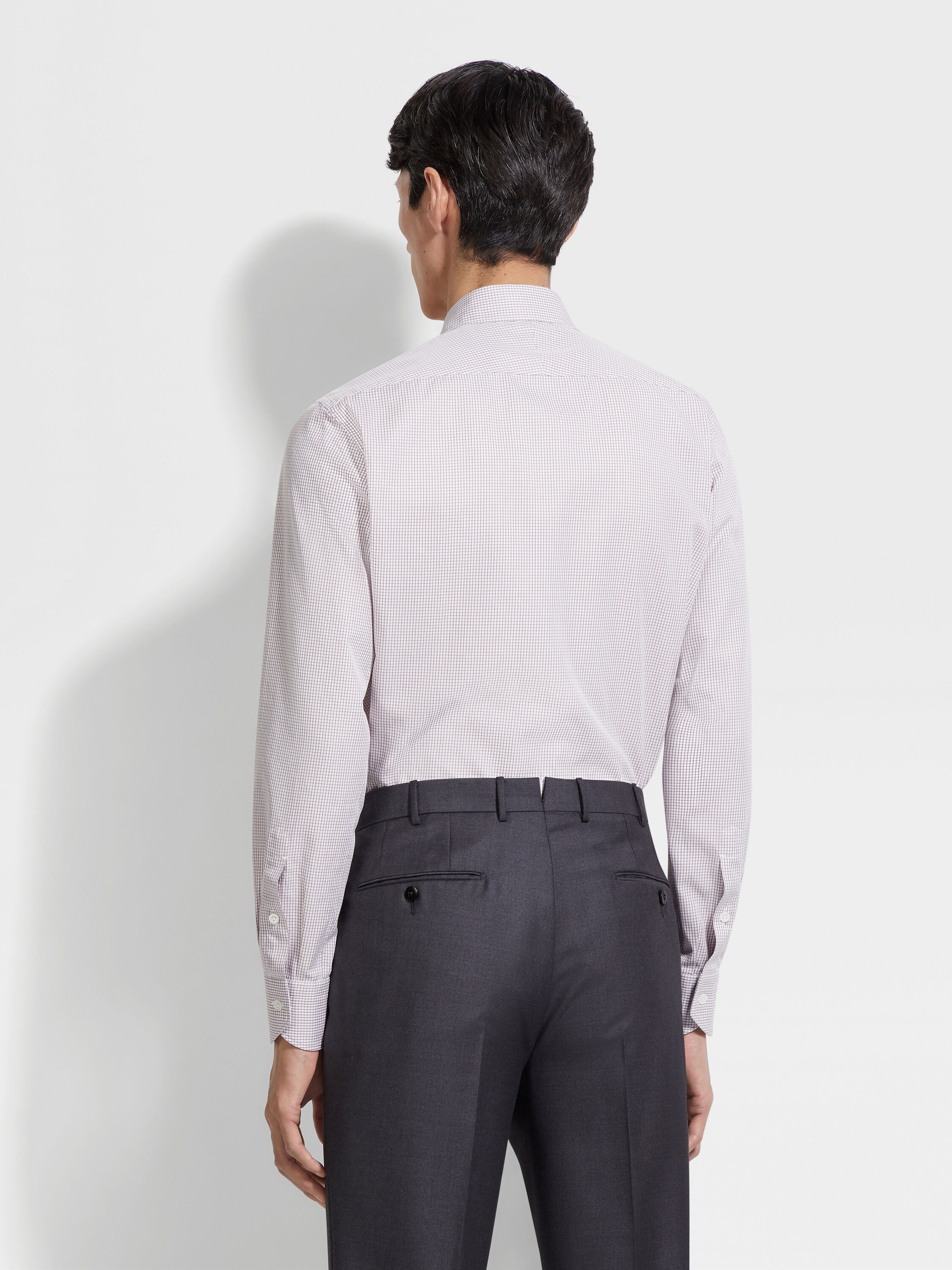 Dark Pink and White Checked Centoventimila Cotton Shirt Product detail photo #3