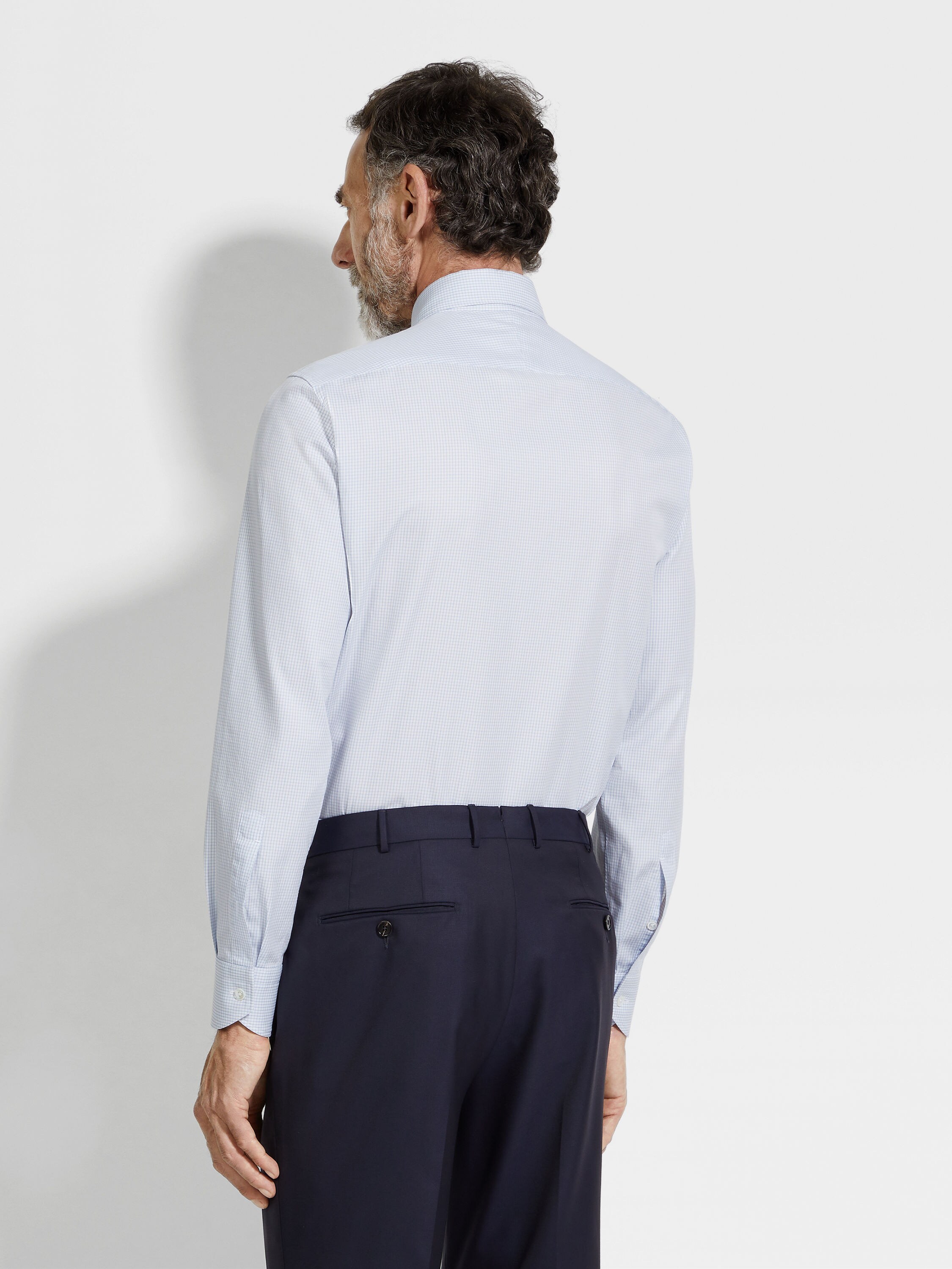 Light Blue and White Checked Centoventimila Cotton Shirt Product detail photo #3