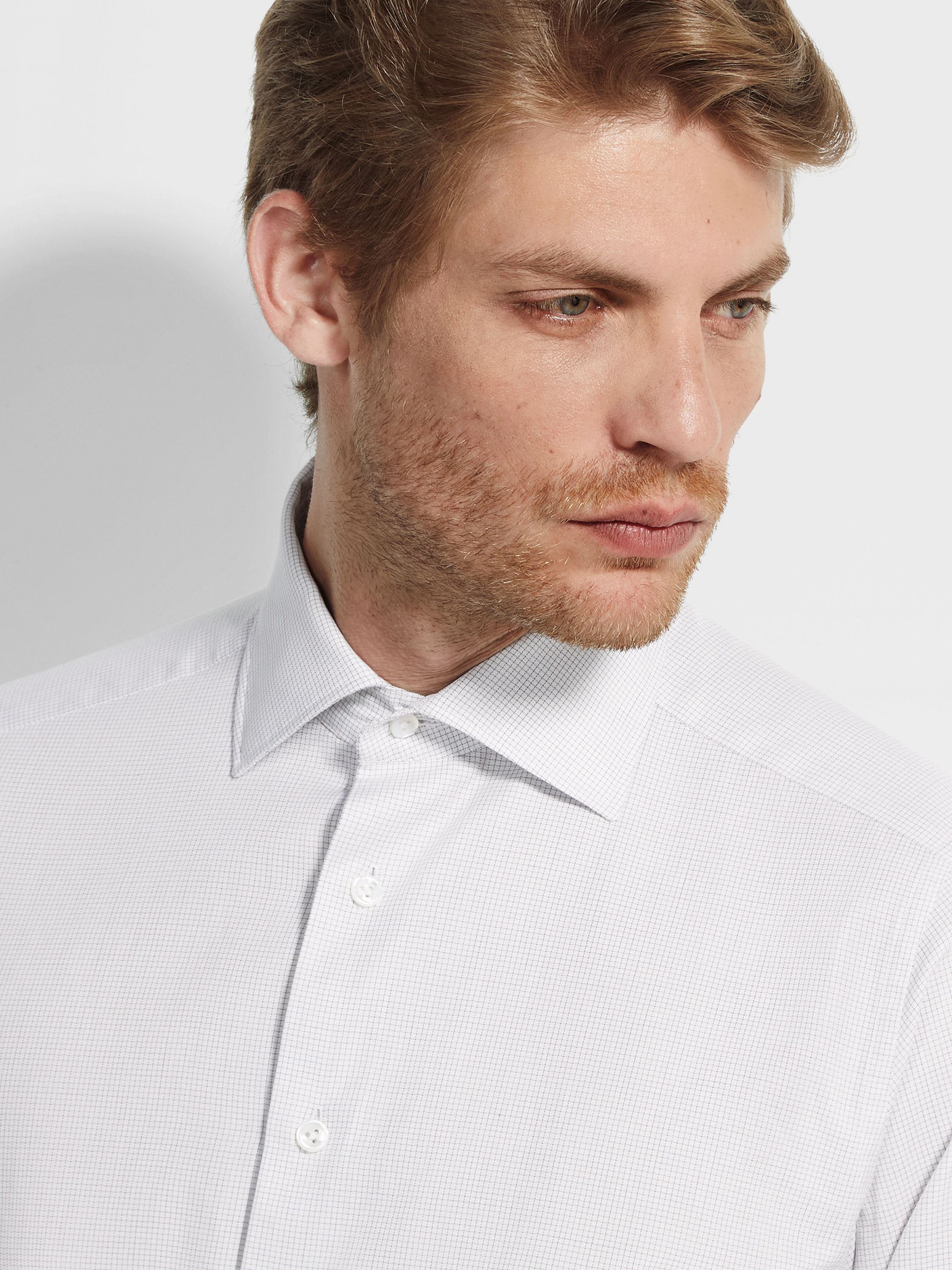 Brown and Dark Green Micro-checked Centoventimila Cotton Shirt Product detail photo #1