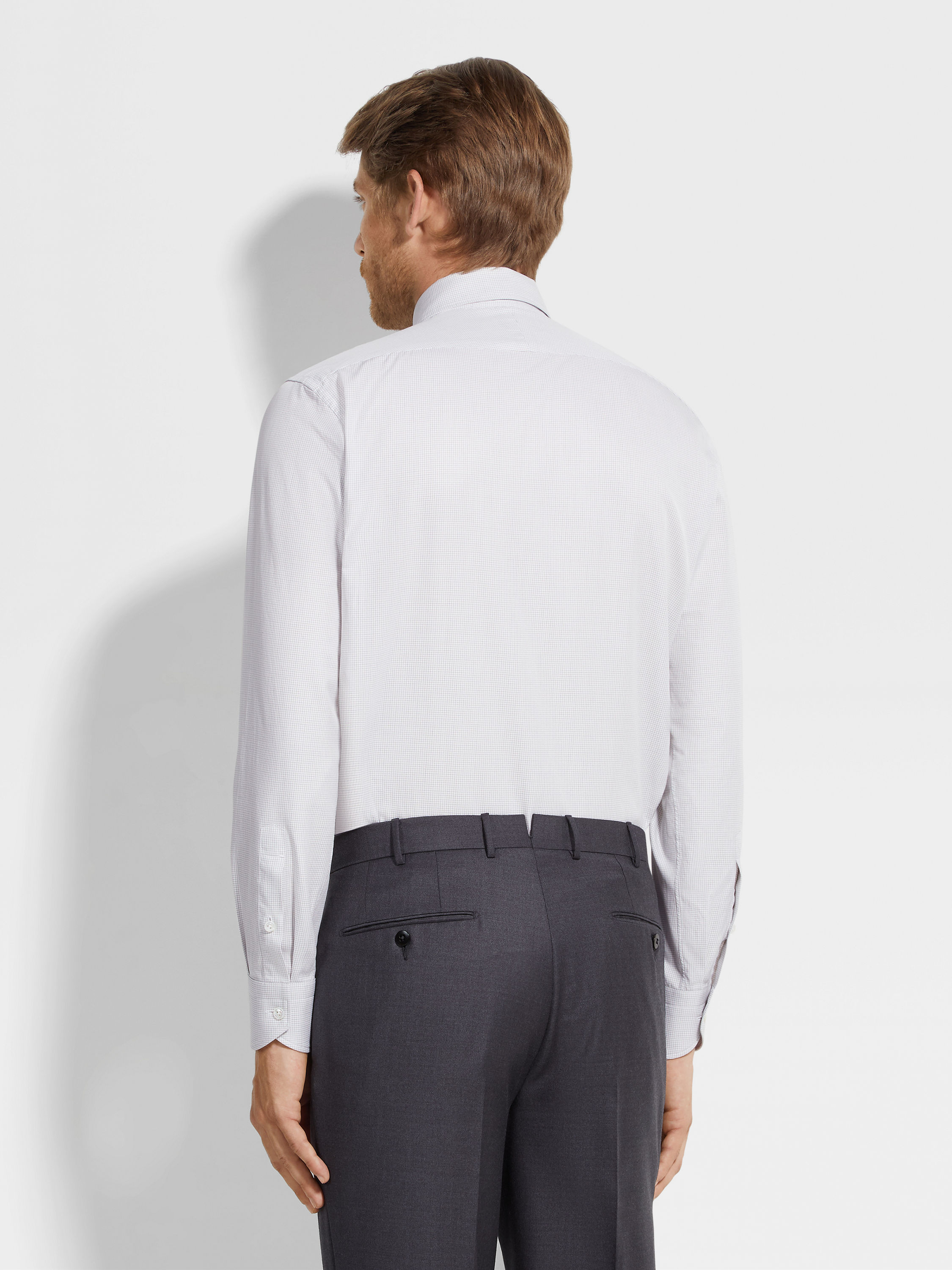 Brown and Dark Green Micro-checked Centoventimila Cotton Shirt Product detail photo #3