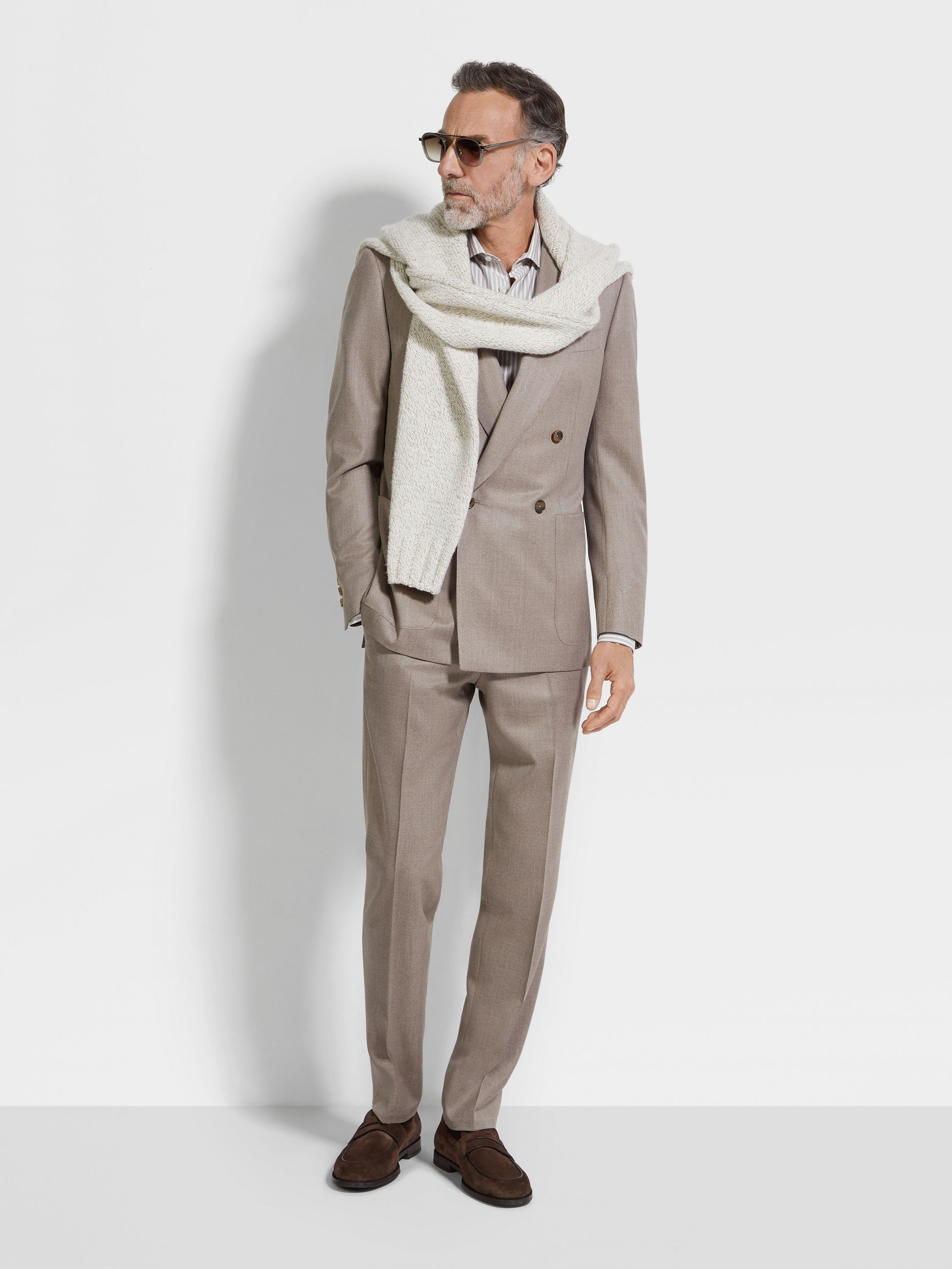 Brown and White Striped Silk and Cotton Blend Shirt Product detail photo #1