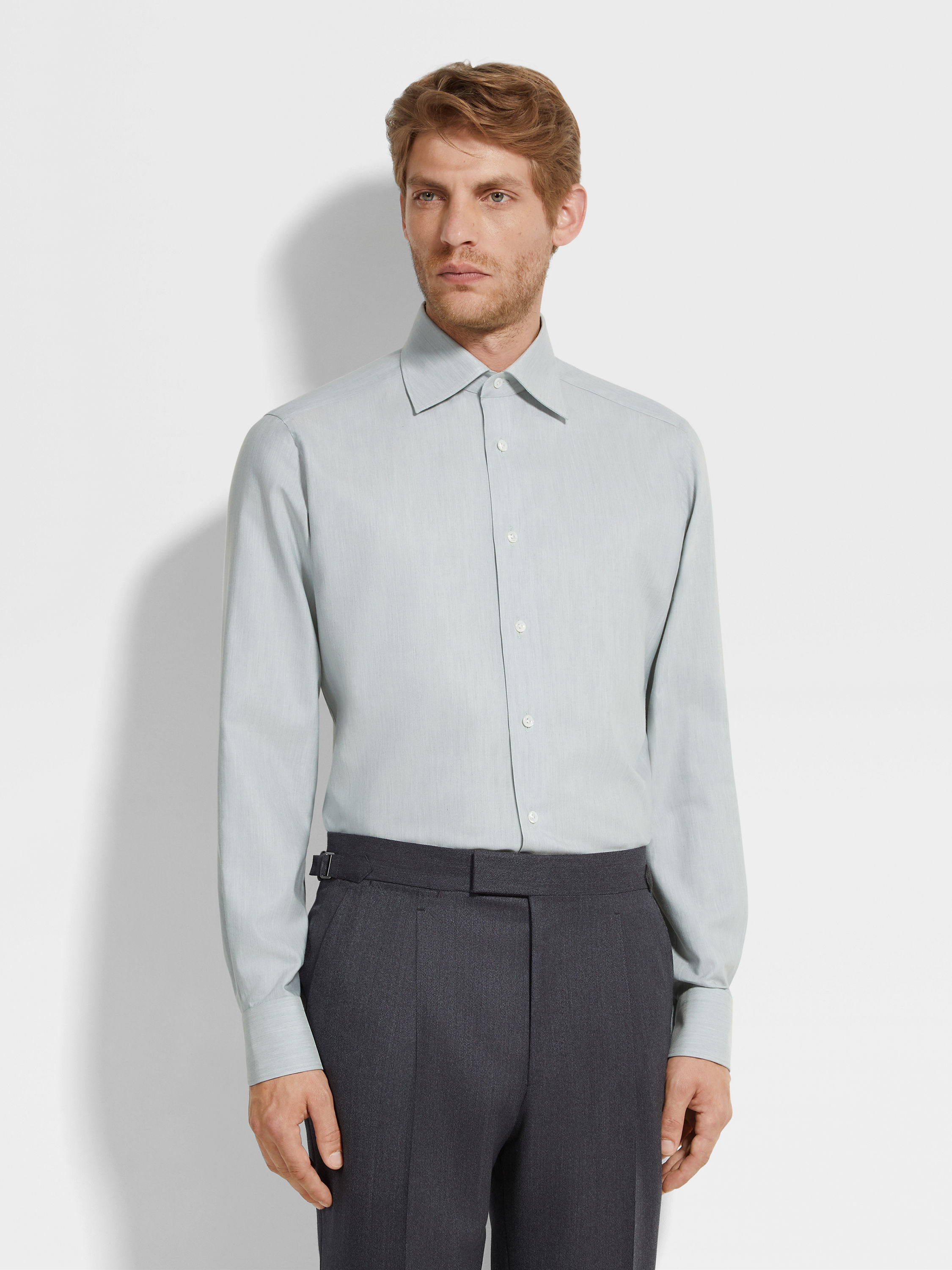 Aqua Green Silk Cotton and Cashmere Shirt Product detail photo #3