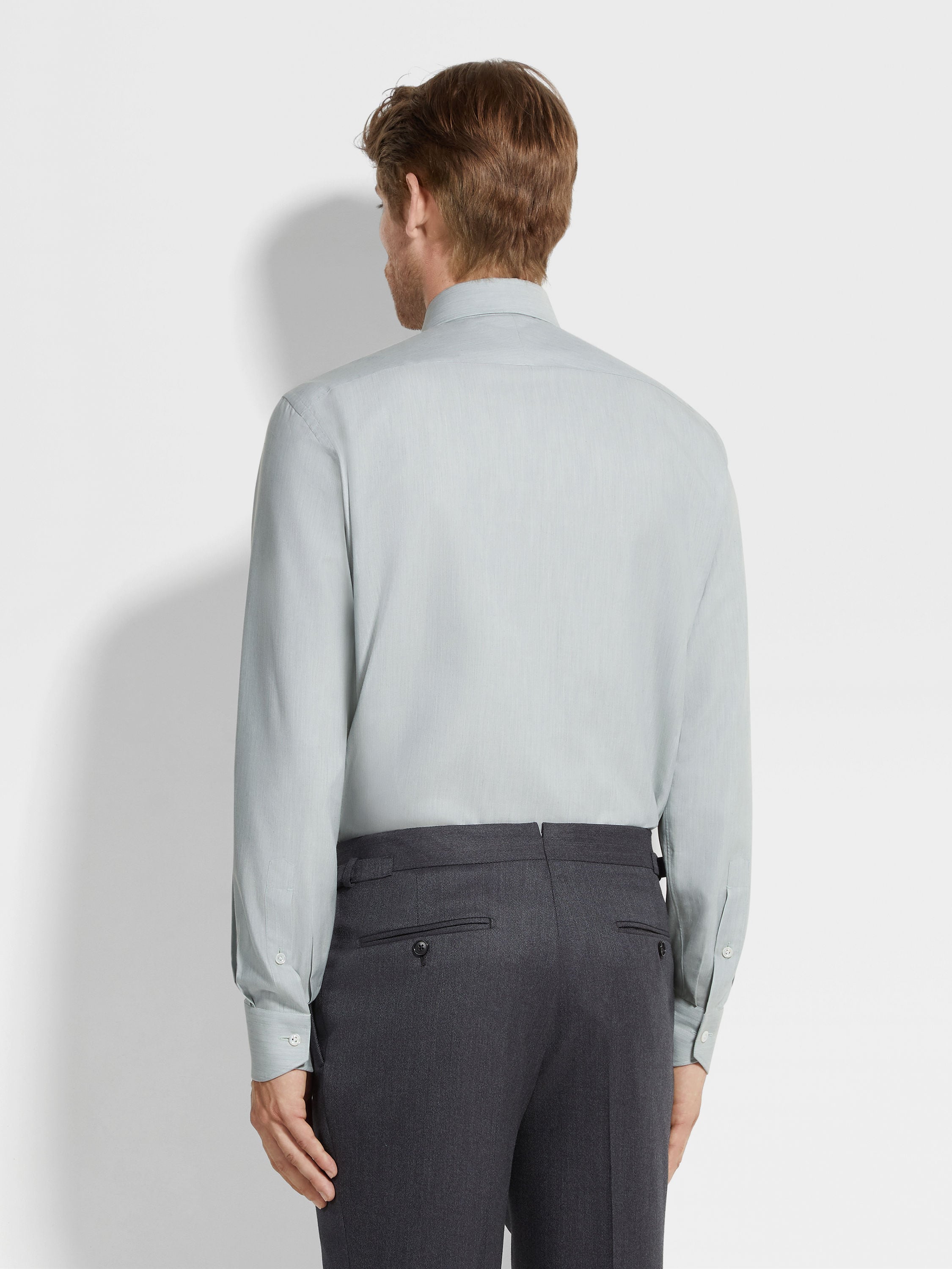 Aqua Green Silk Cotton and Cashmere Shirt Product detail photo #4