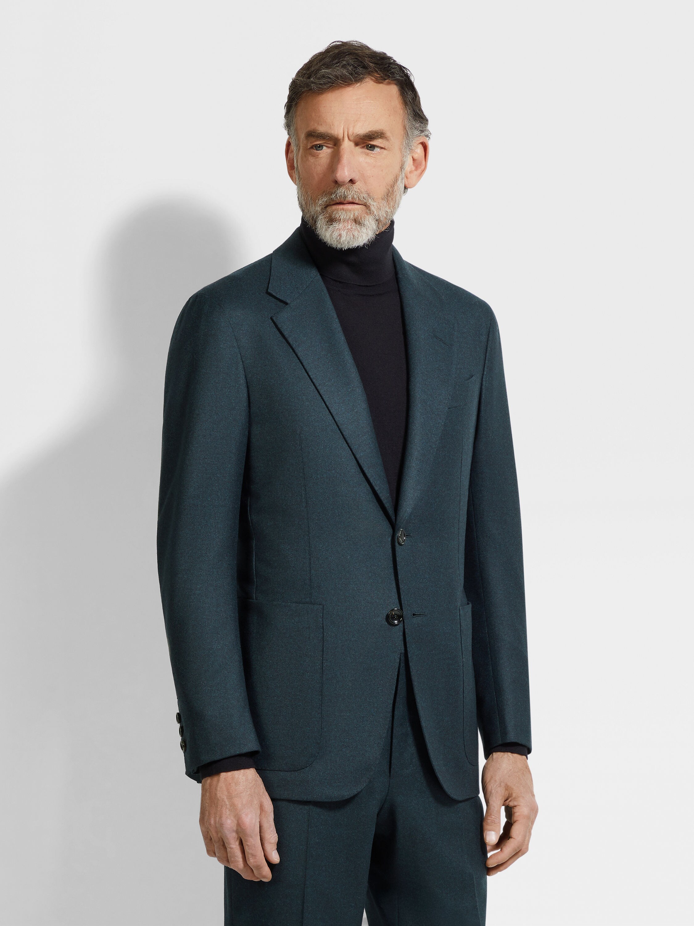 ダークグリーンメランジュ ウール&カシミヤジャケット 製品詳細写真 #3