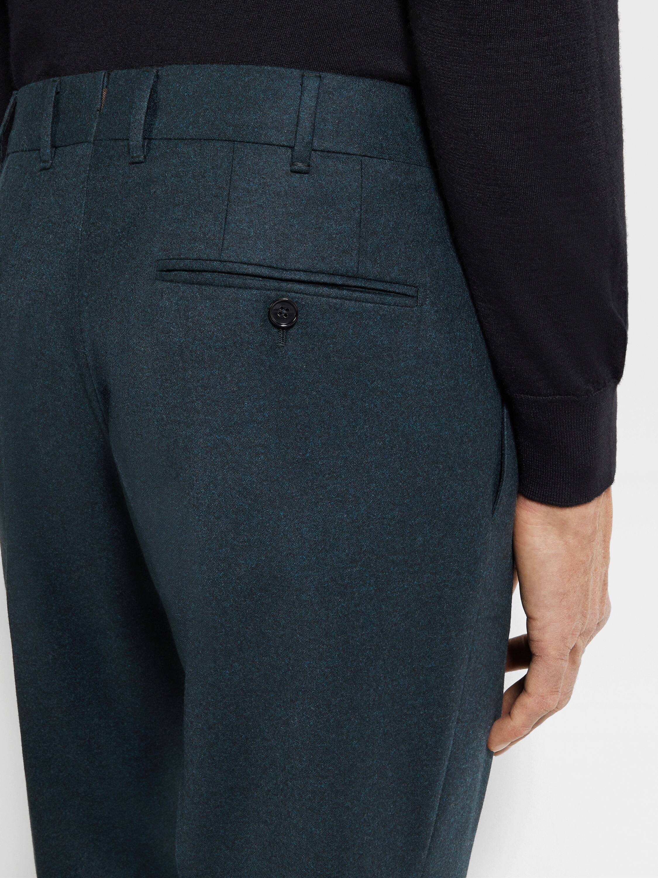 Dark Green Mélange Wool and Cashmere Pants Product detail photo #1