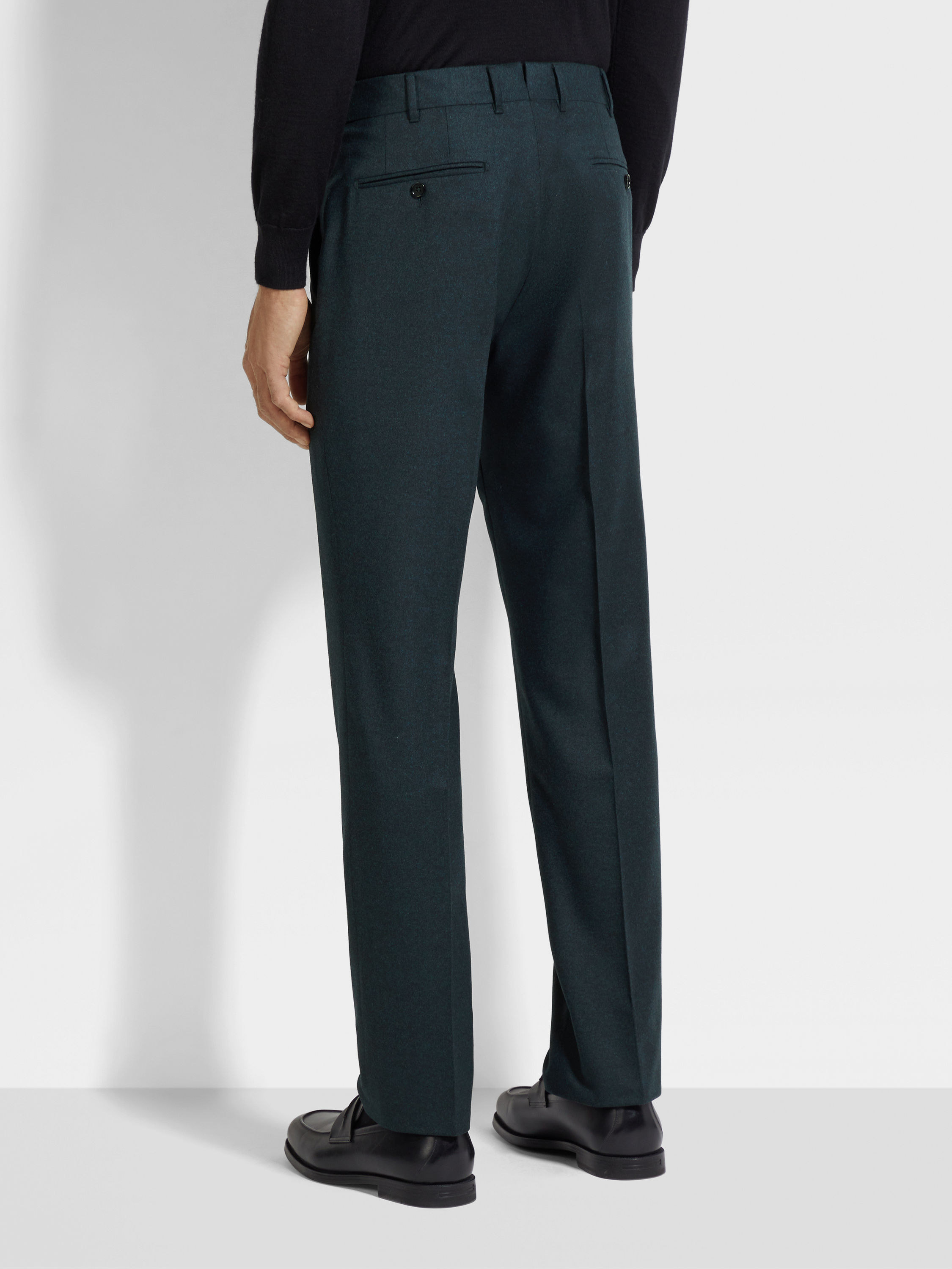 Dark Green Mélange Wool and Cashmere Pants Product detail photo #5