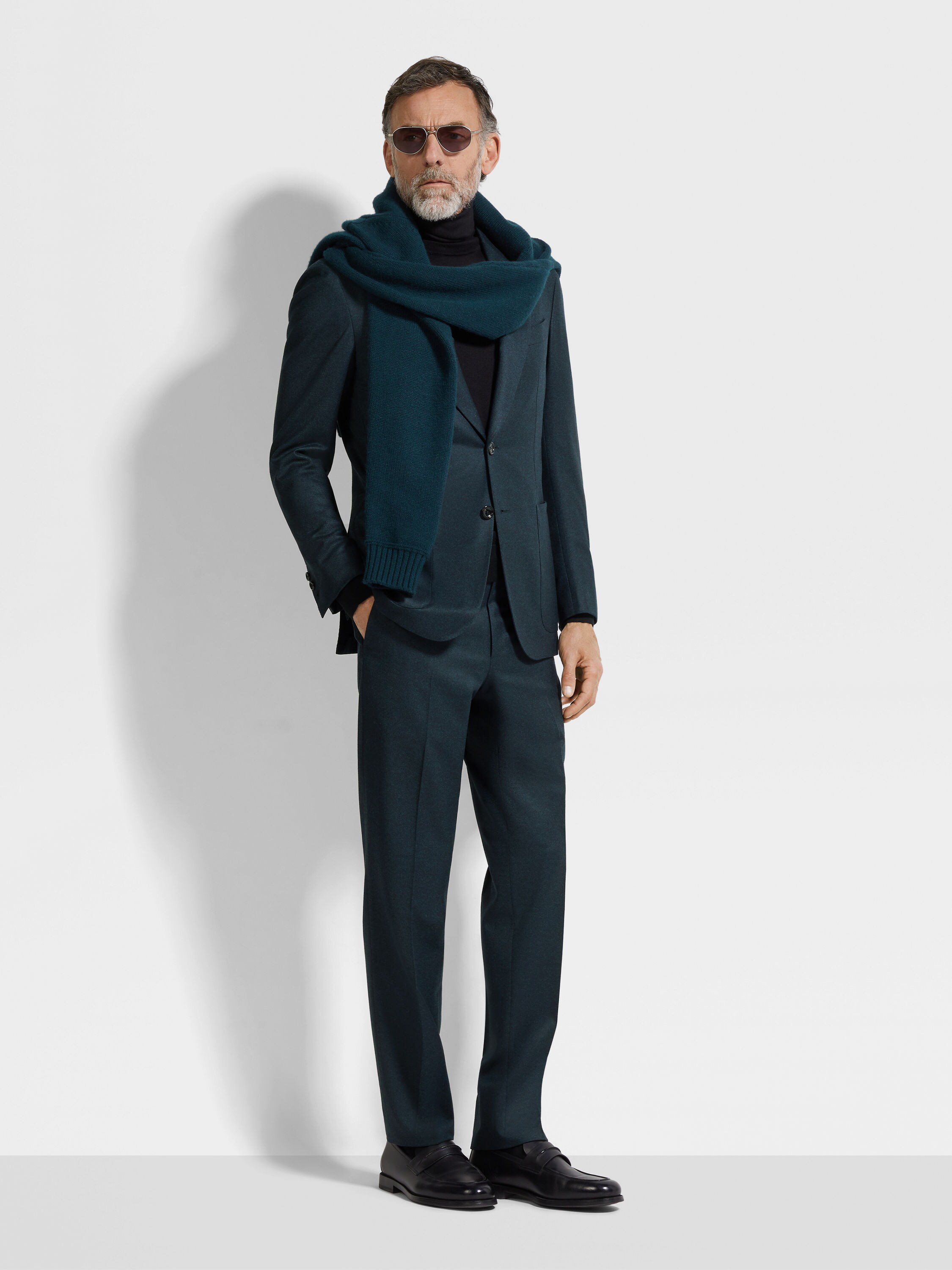 Dark Green Mélange Wool and Cashmere Pants Product detail photo #2