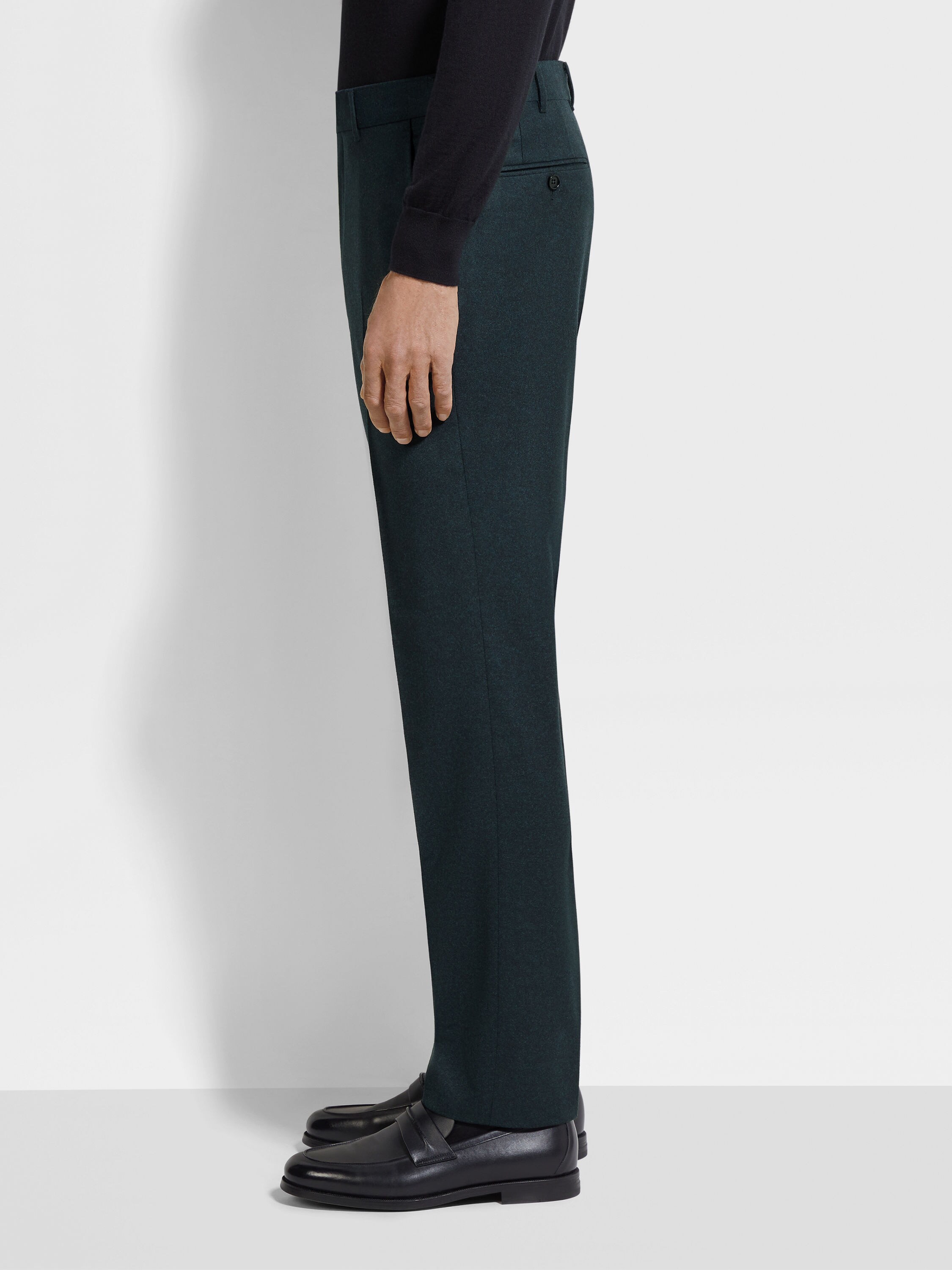 Dark Green Mélange Wool and Cashmere Pants Product detail photo #3