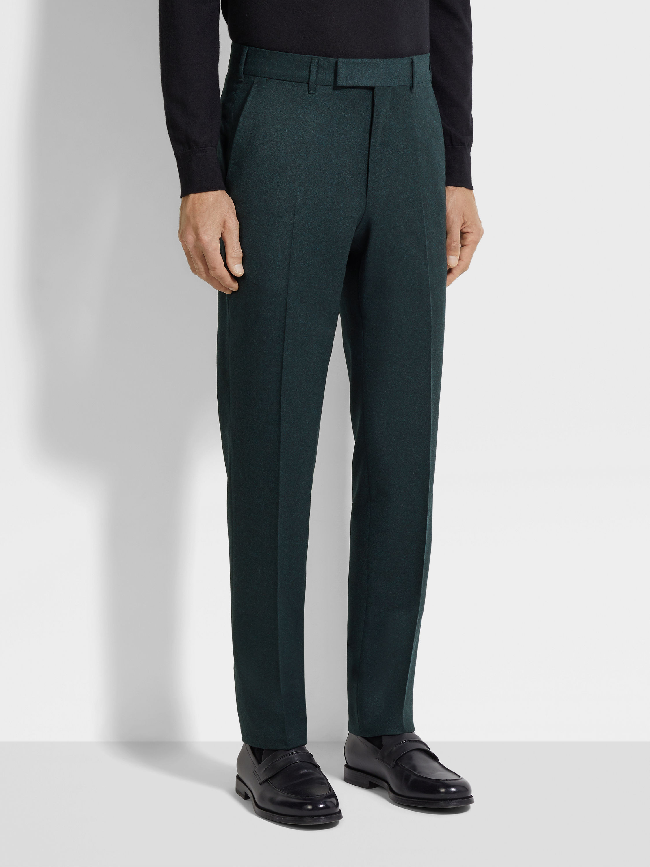 Dark Green Mélange Wool and Cashmere Pants Product detail photo #4