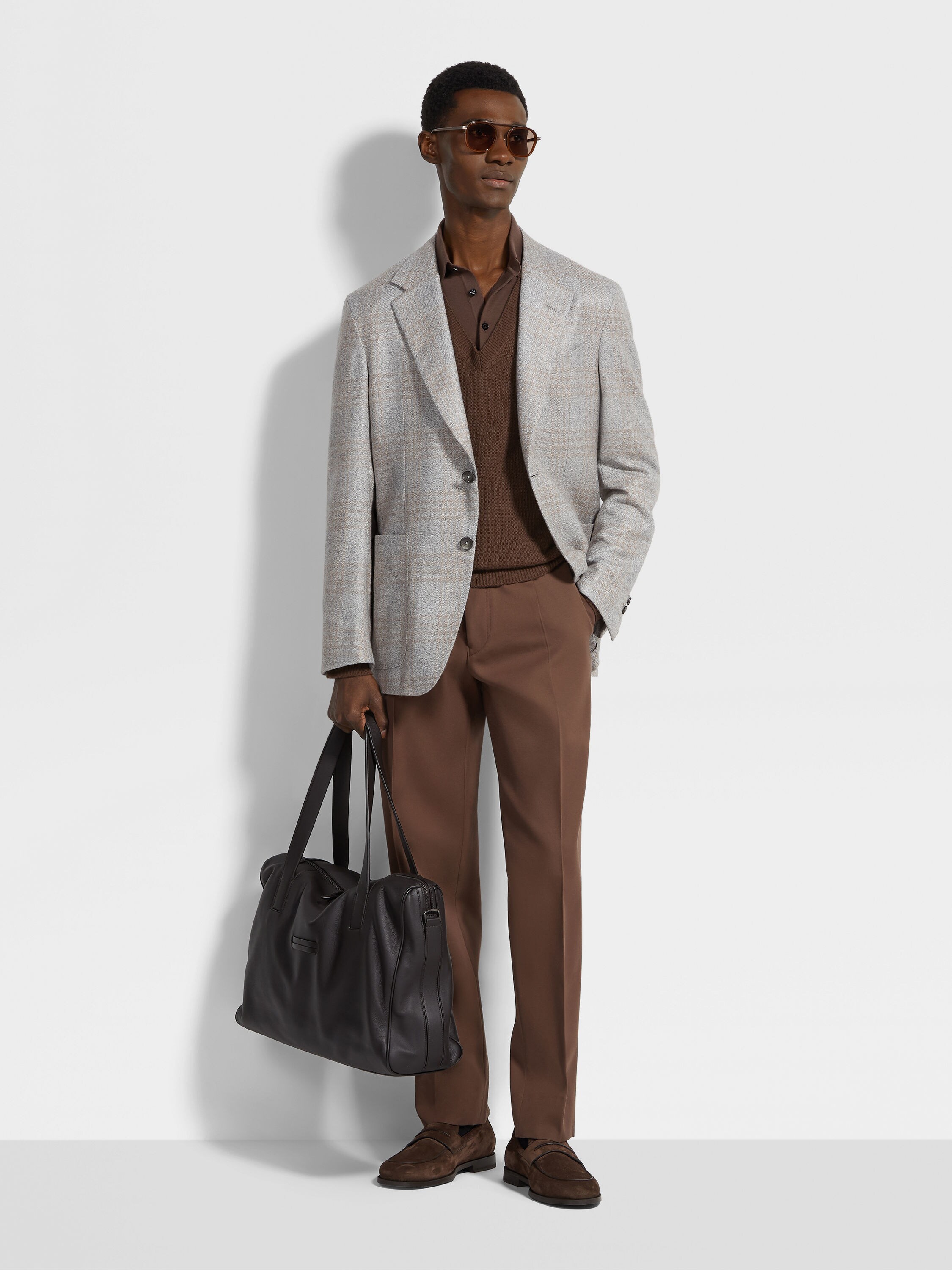 Giacca in Seta e Cashmere Grigio Chiaro e Tortora Chiaro Foto #1 di dettaglio del prodotto