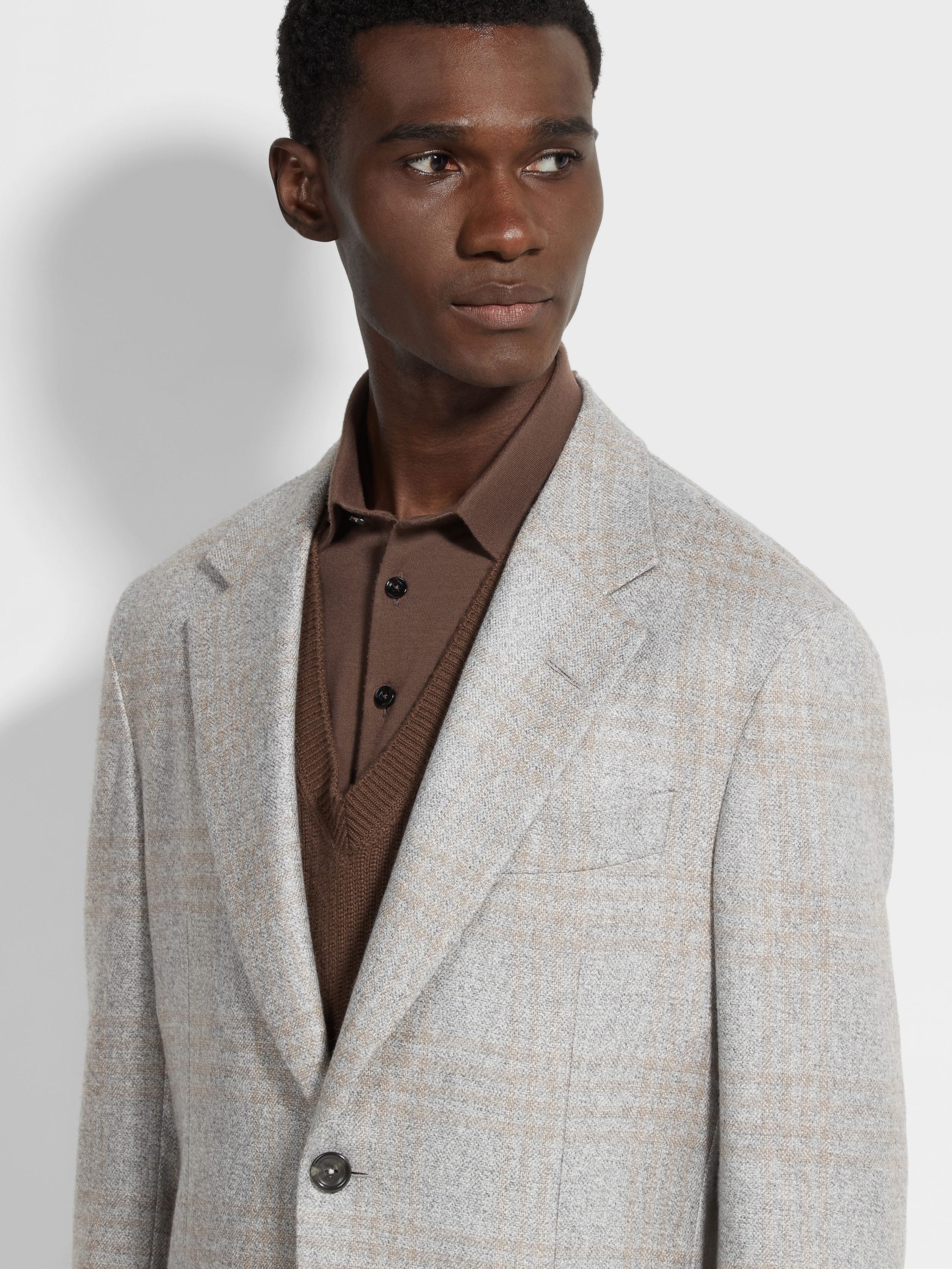 Giacca in Seta e Cashmere Grigio Chiaro e Tortora Chiaro Foto #2 di dettaglio del prodotto