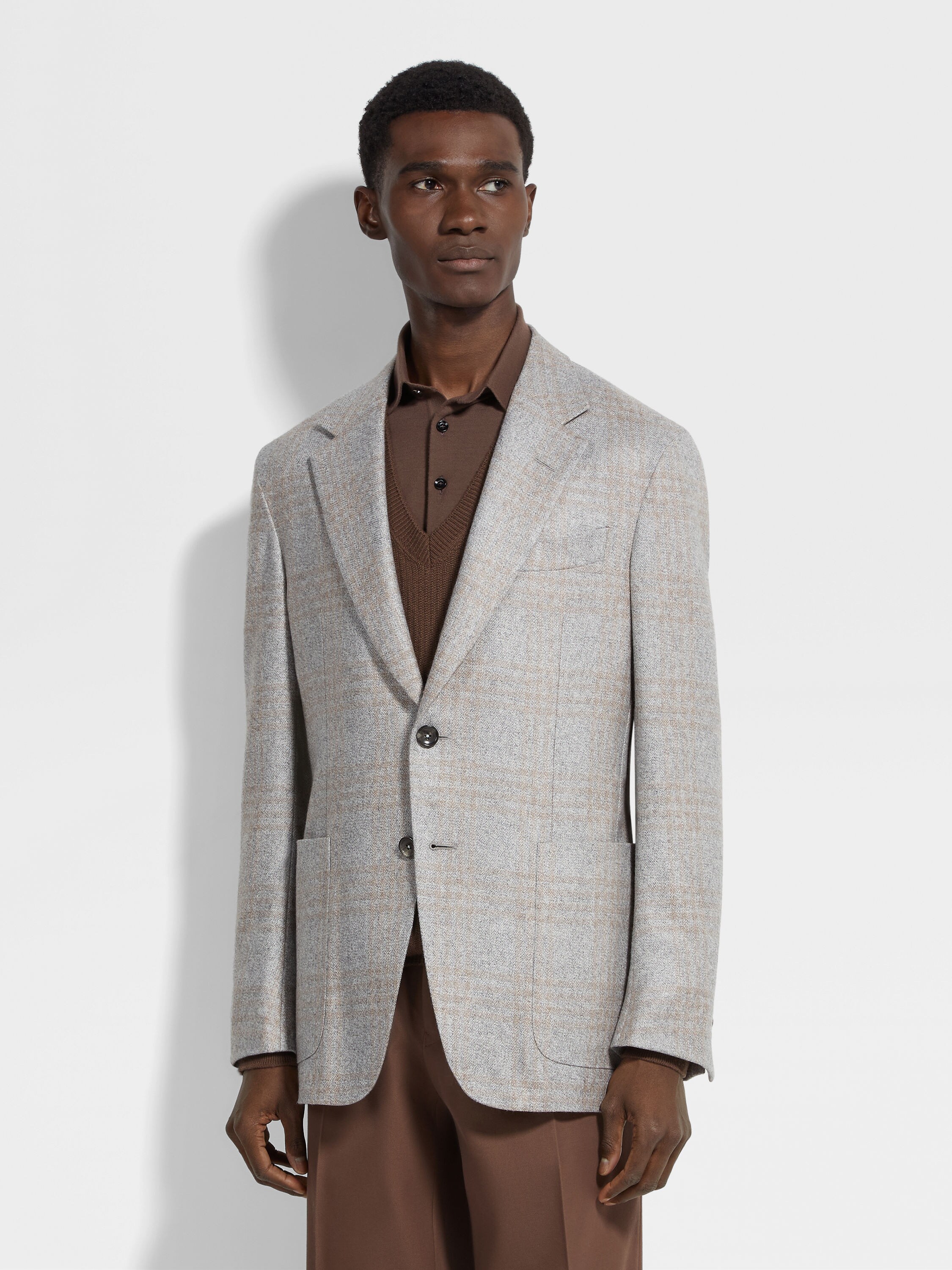 Giacca in Seta e Cashmere Grigio Chiaro e Tortora Chiaro Foto #3 di dettaglio del prodotto