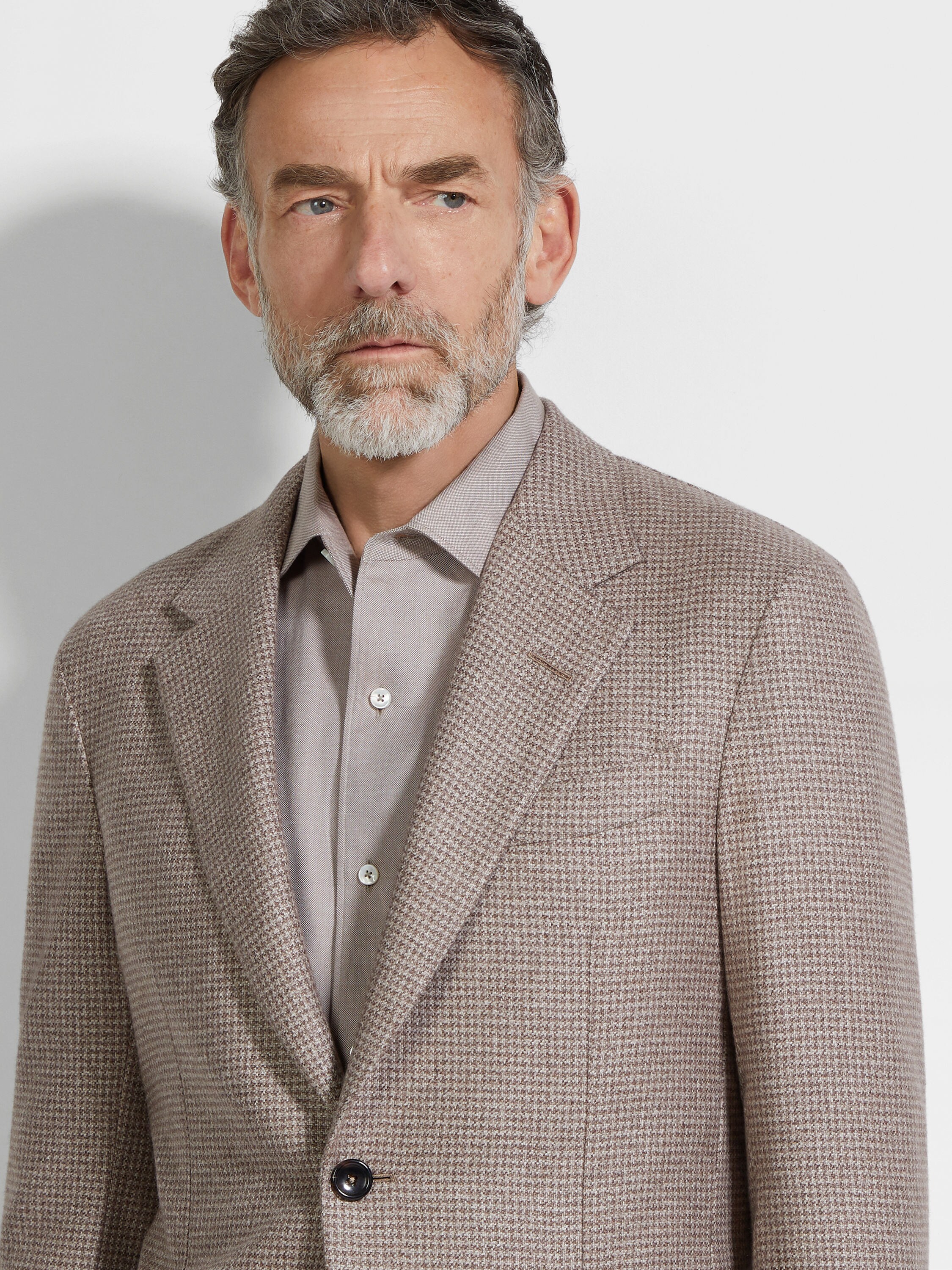 Light Beige and Light Taupe Silk and Cashmere Jacket Product detail photo #2