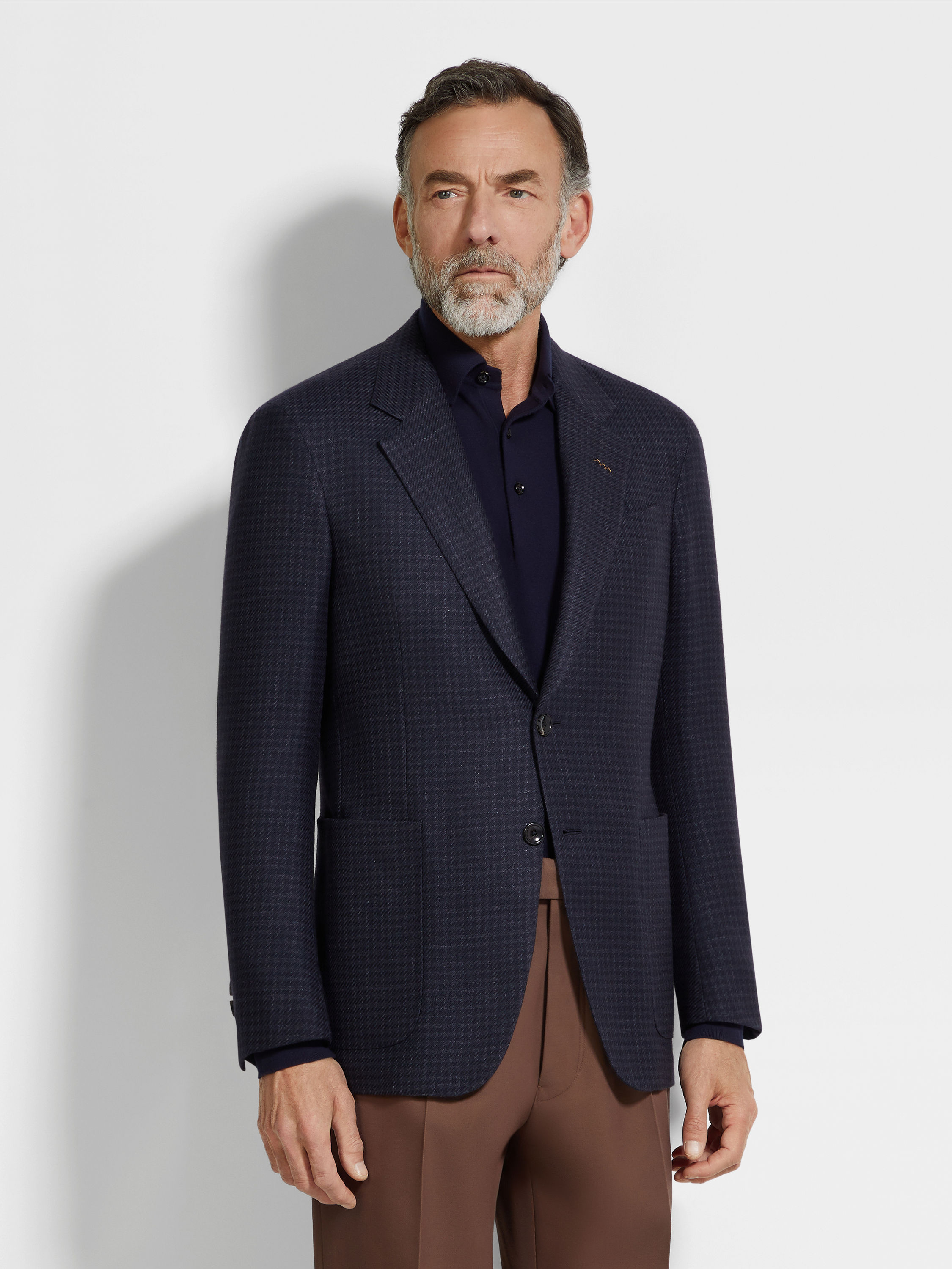 Navy Blue Silk Cashmere and Linen Jacket Product detail photo #3