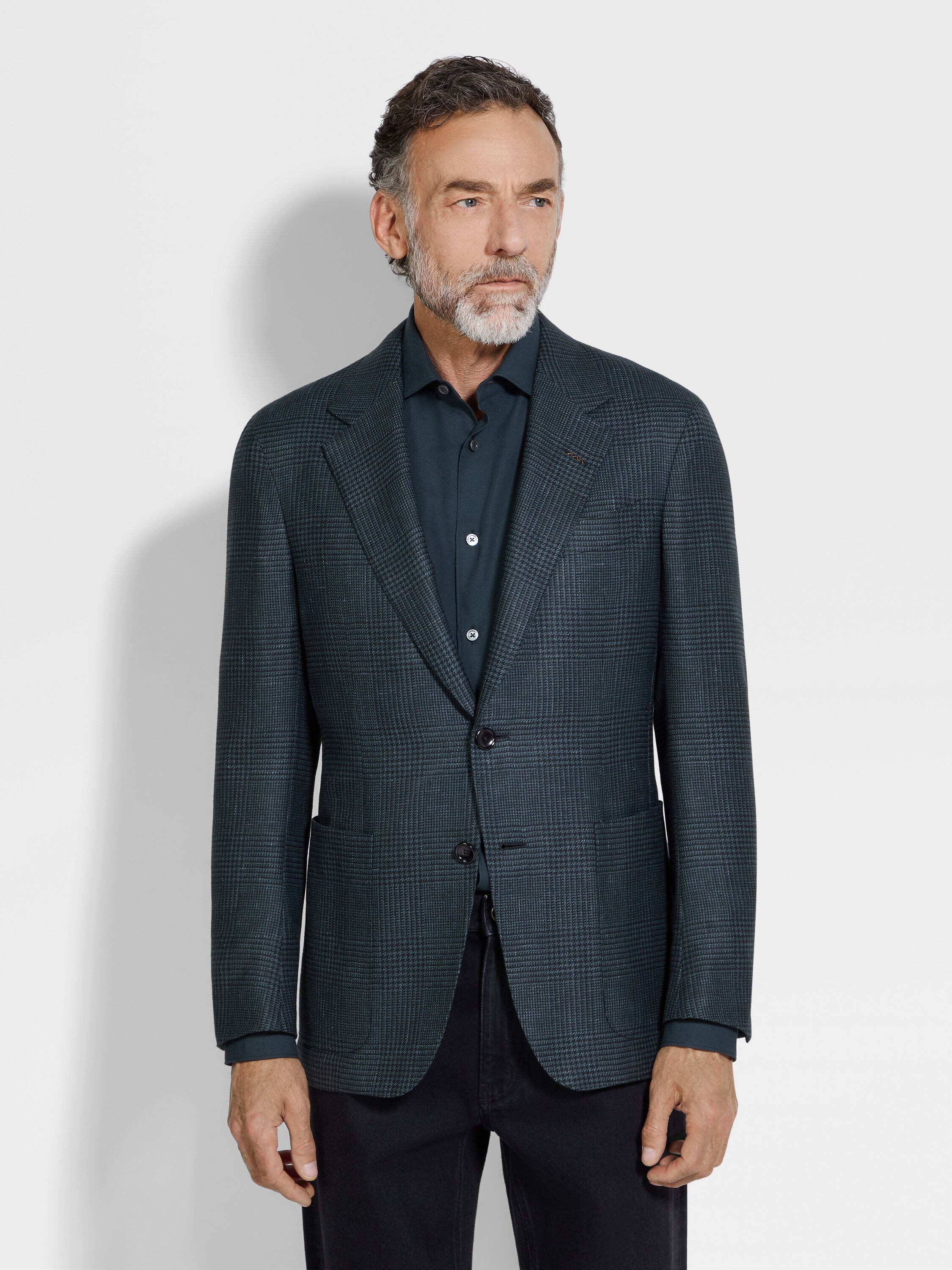 Giacca in Cashmere Seta e Lino Verde Scuro Foto #3 di dettaglio del prodotto