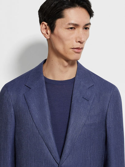ゼニア　シルクカシミア インクブルー シルク&カシミヤ&リネンジャケット FW25 35603204