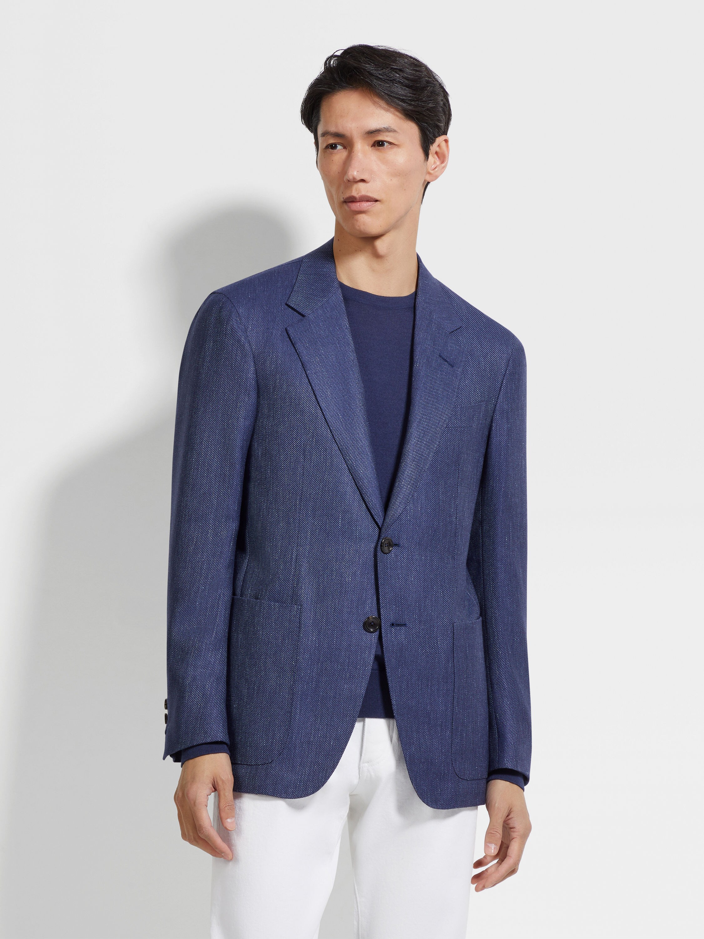 Ink Blue Silk Cashmere and Linen Jacket Product detail photo #3