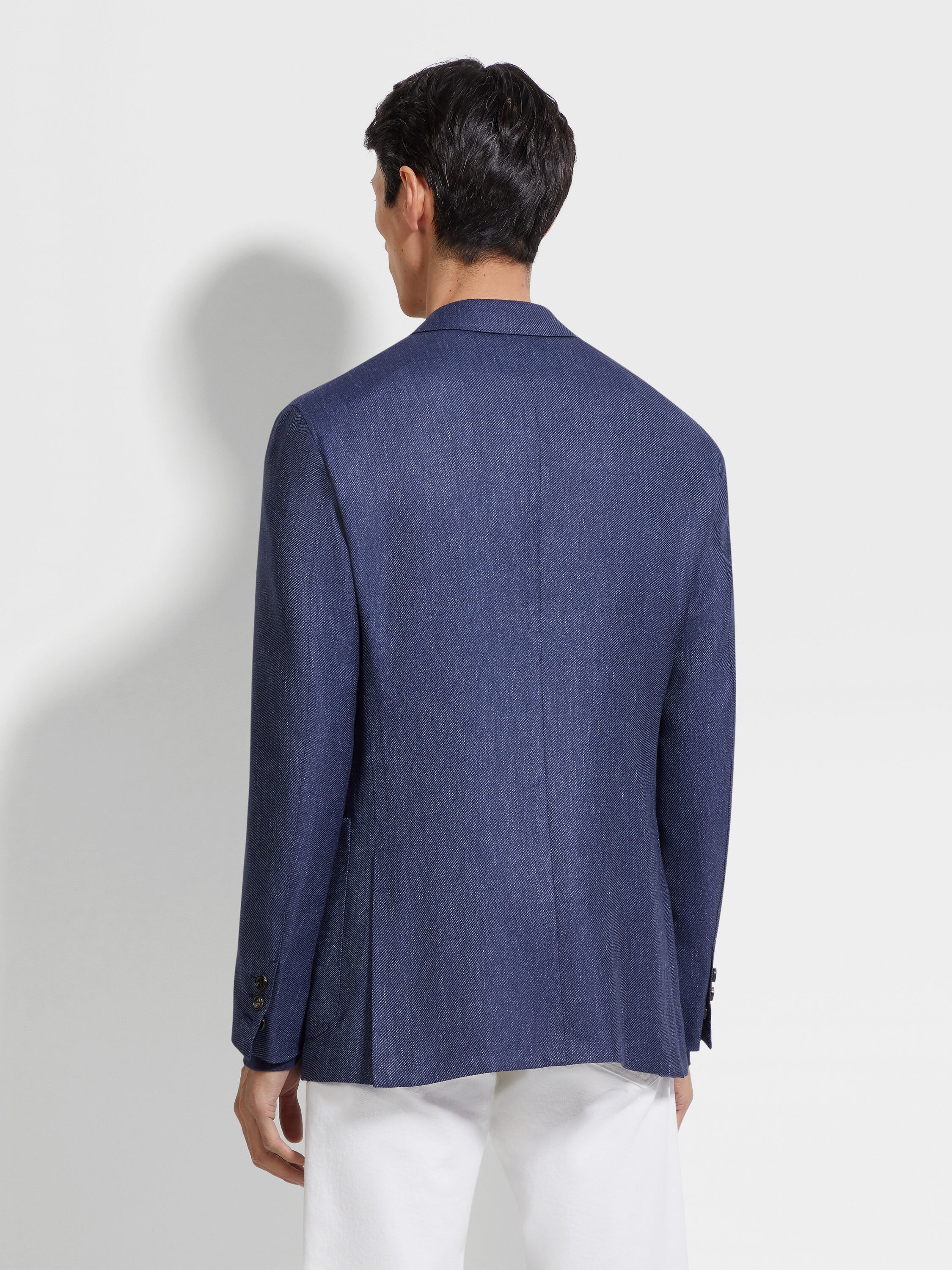 Ink Blue Silk Cashmere and Linen Jacket Product detail photo #4