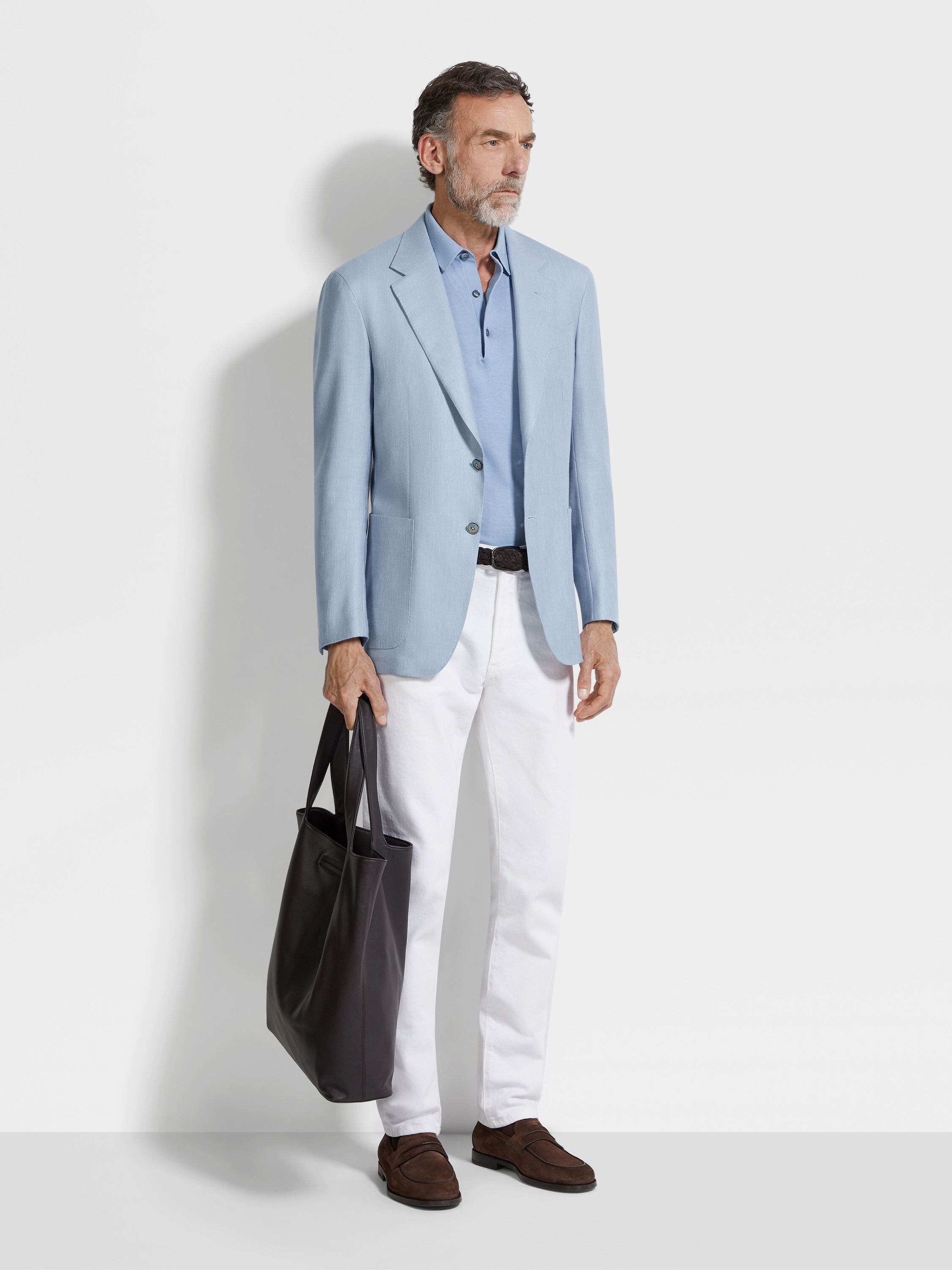 Light Blue Silk Cashmere and Linen Jacket Product detail photo #1