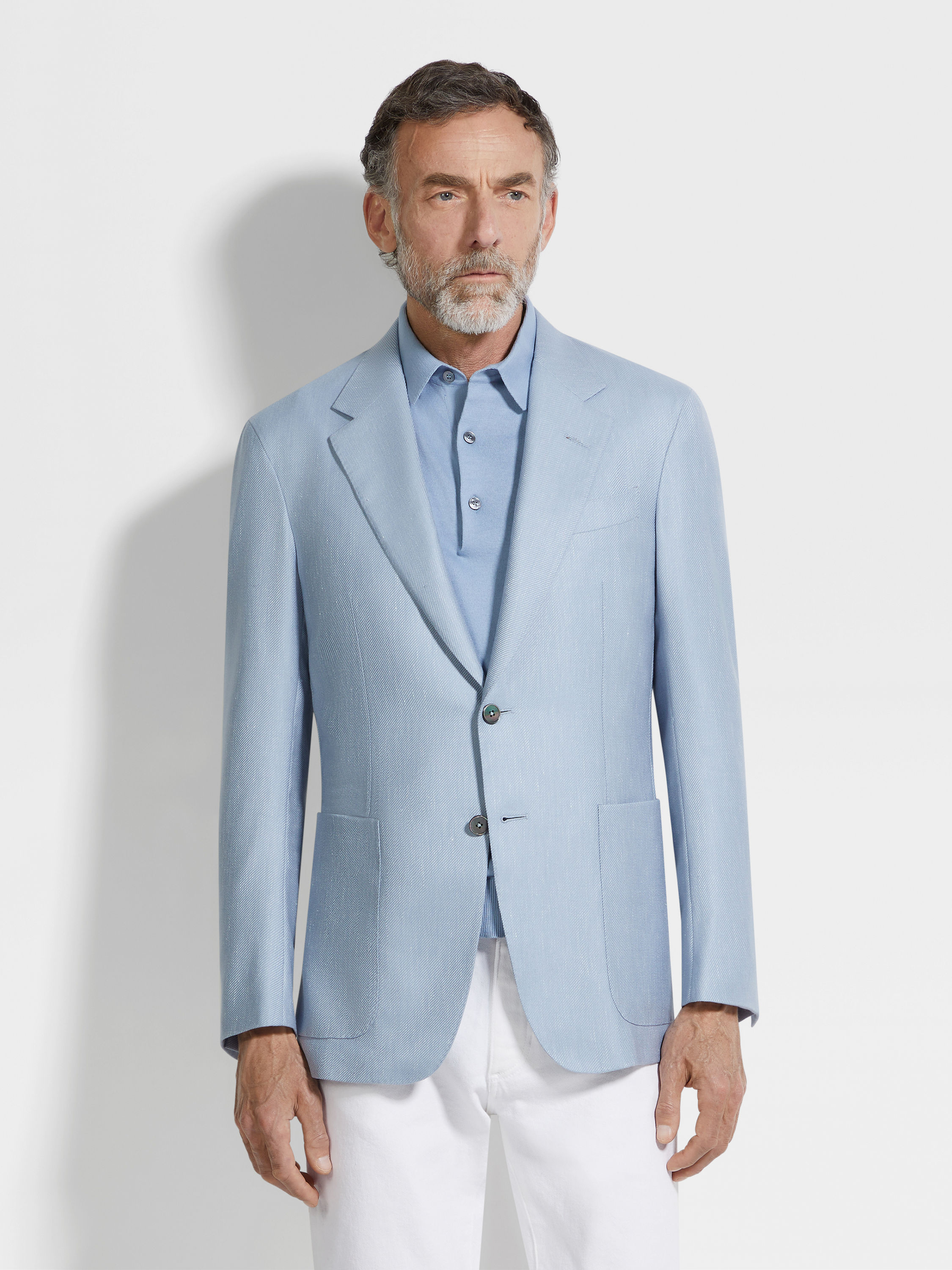 Light Blue Silk Cashmere and Linen Jacket Product detail photo #3