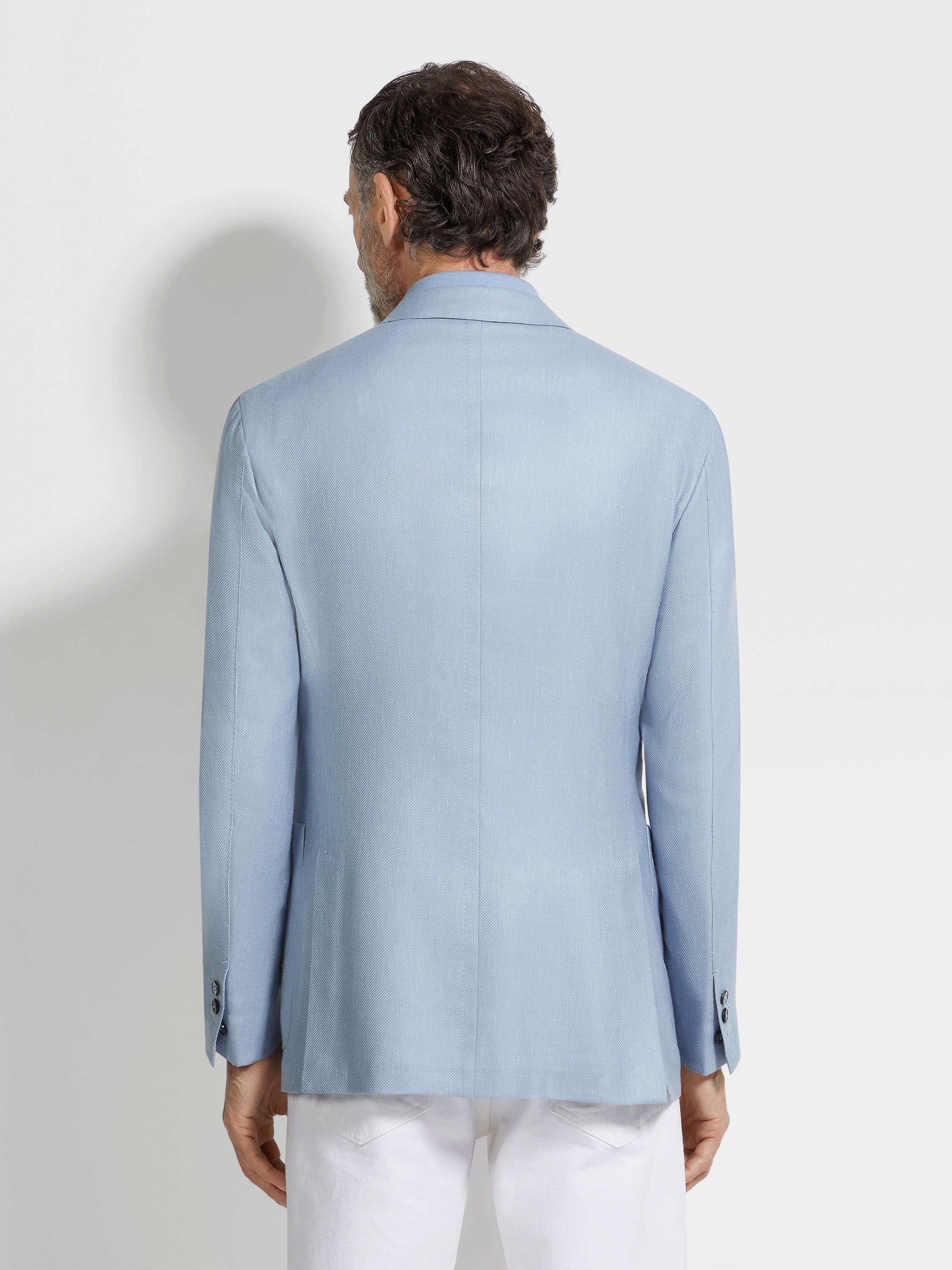 Light Blue Silk Cashmere and Linen Jacket Product detail photo #4