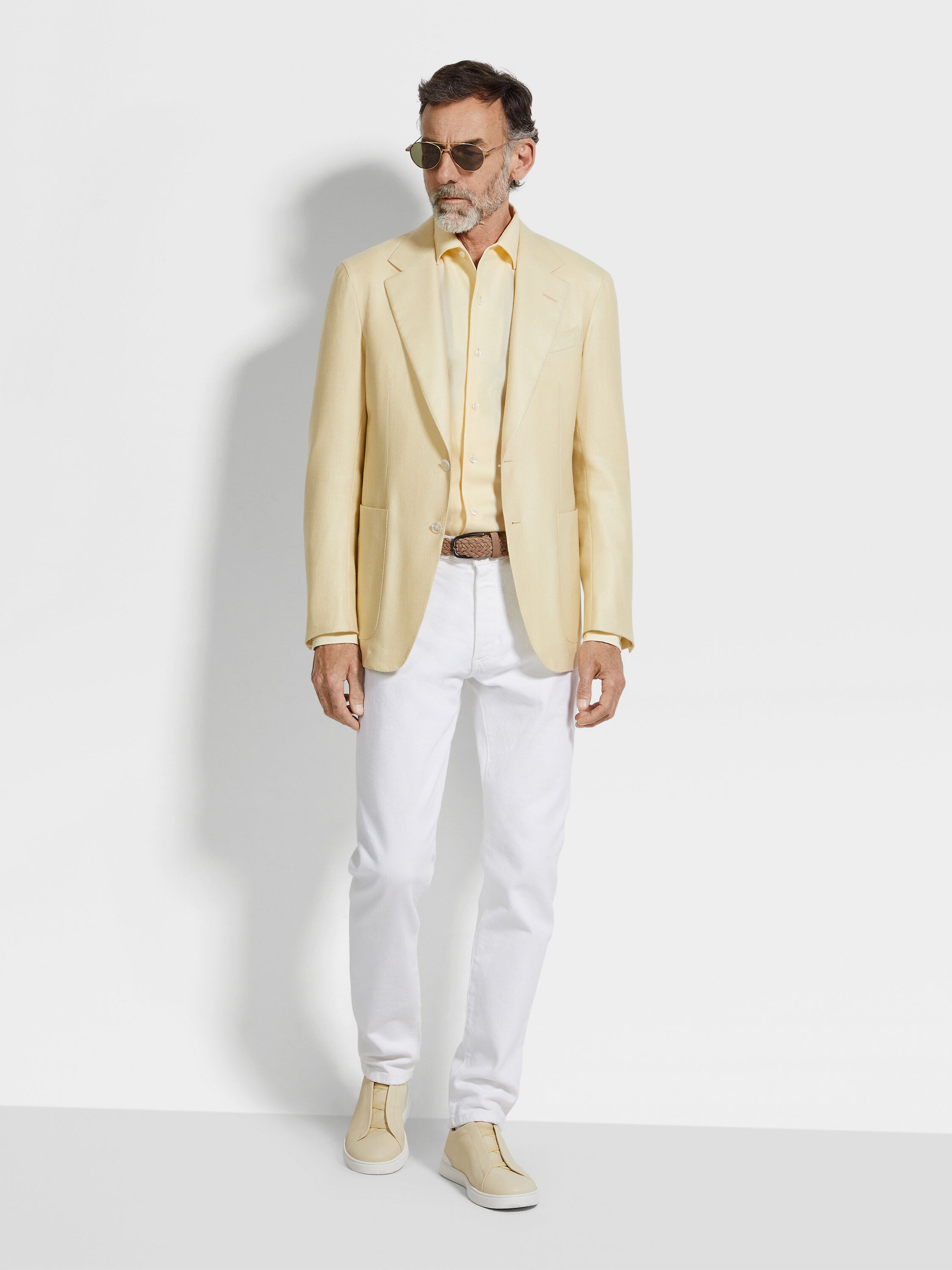 Pastel Yellow Cashmere Silk and Linen Jacket Product detail photo #1