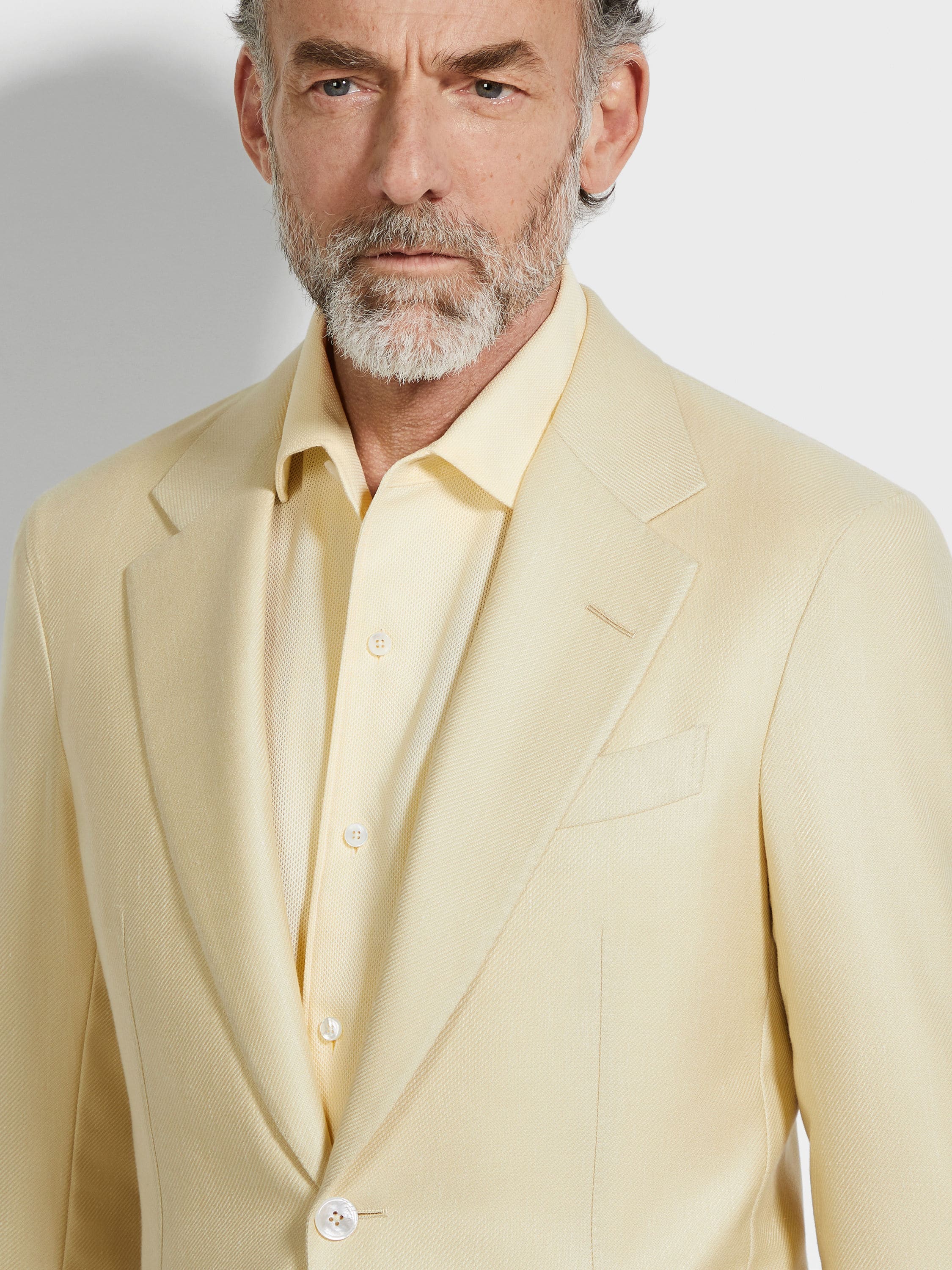 Pastel Yellow Cashmere Silk and Linen Jacket Product detail photo #2