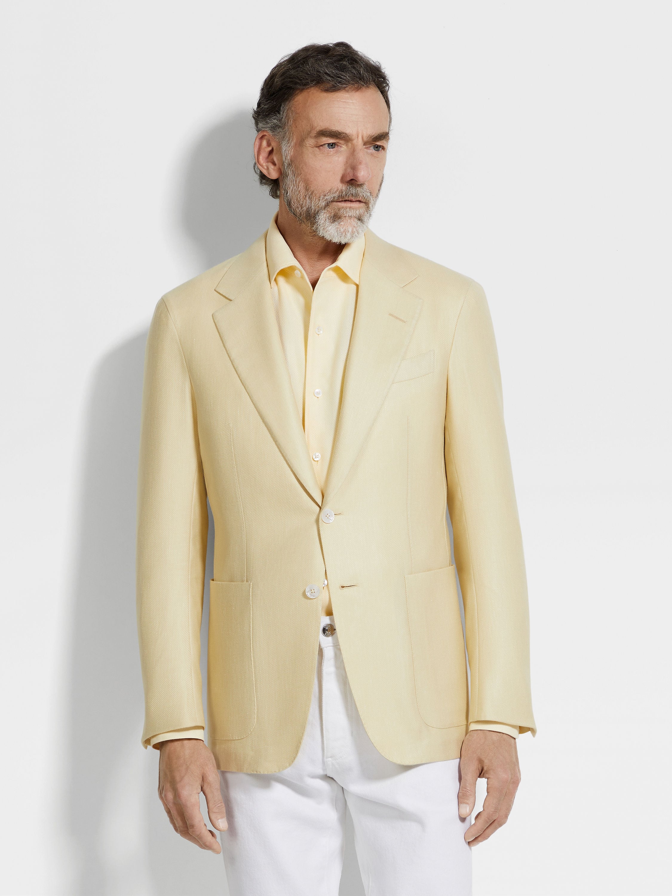 Pastel Yellow Cashmere Silk and Linen Jacket Product detail photo #3