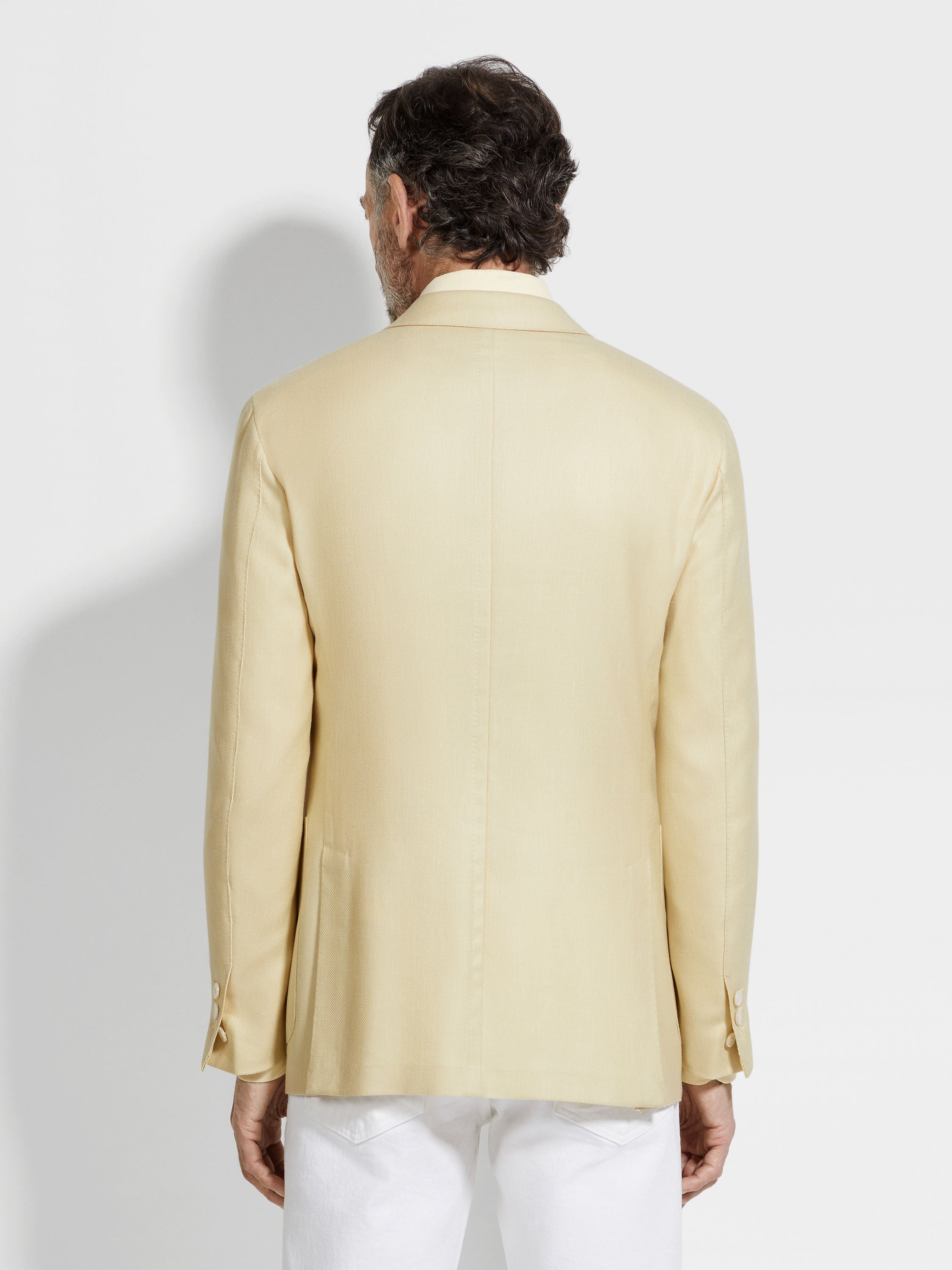 Pastel Yellow Cashmere Silk and Linen Jacket Product detail photo #4