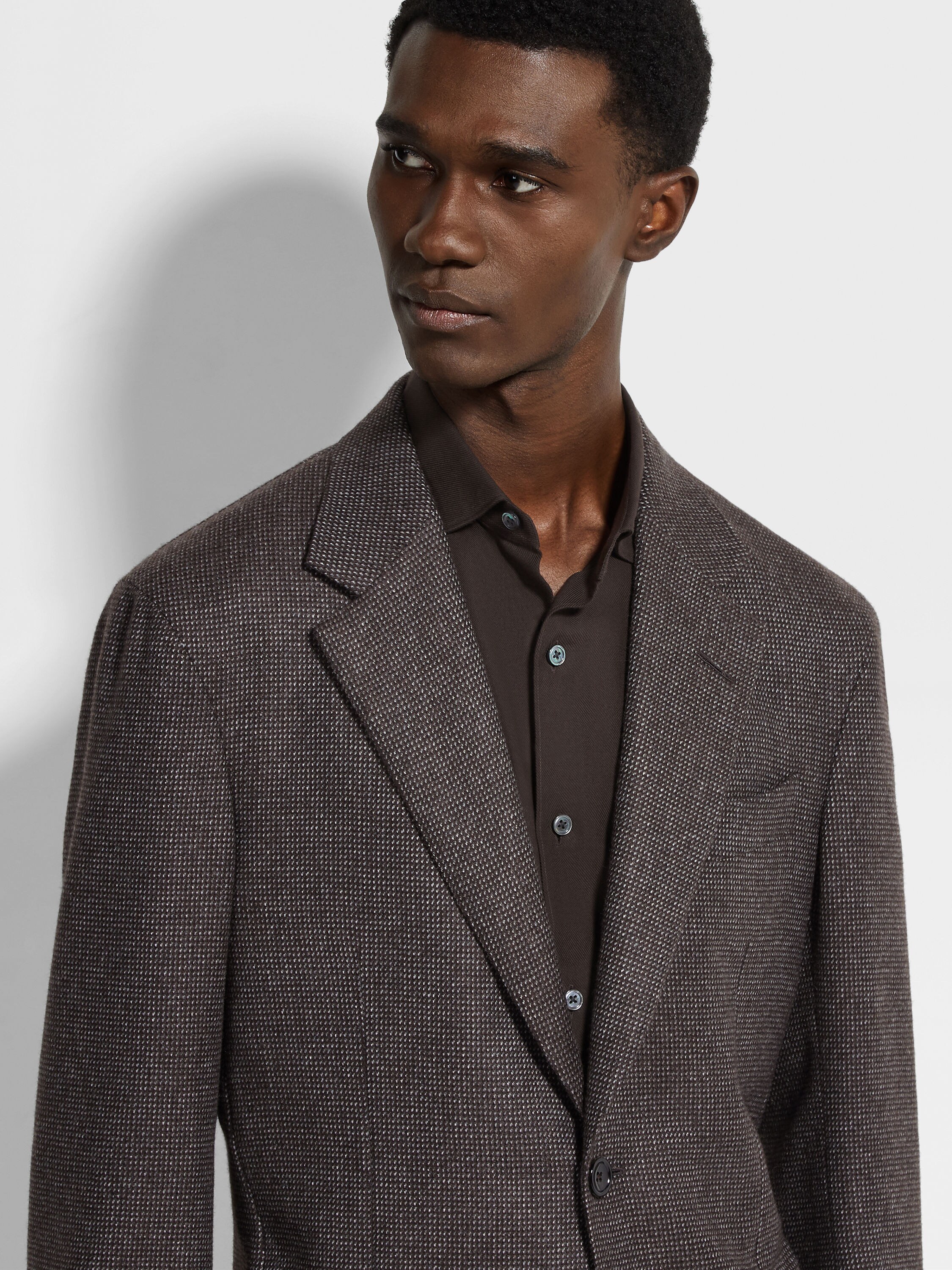 Brown and Grey Oasi Cashmere Jacket Product detail photo #2