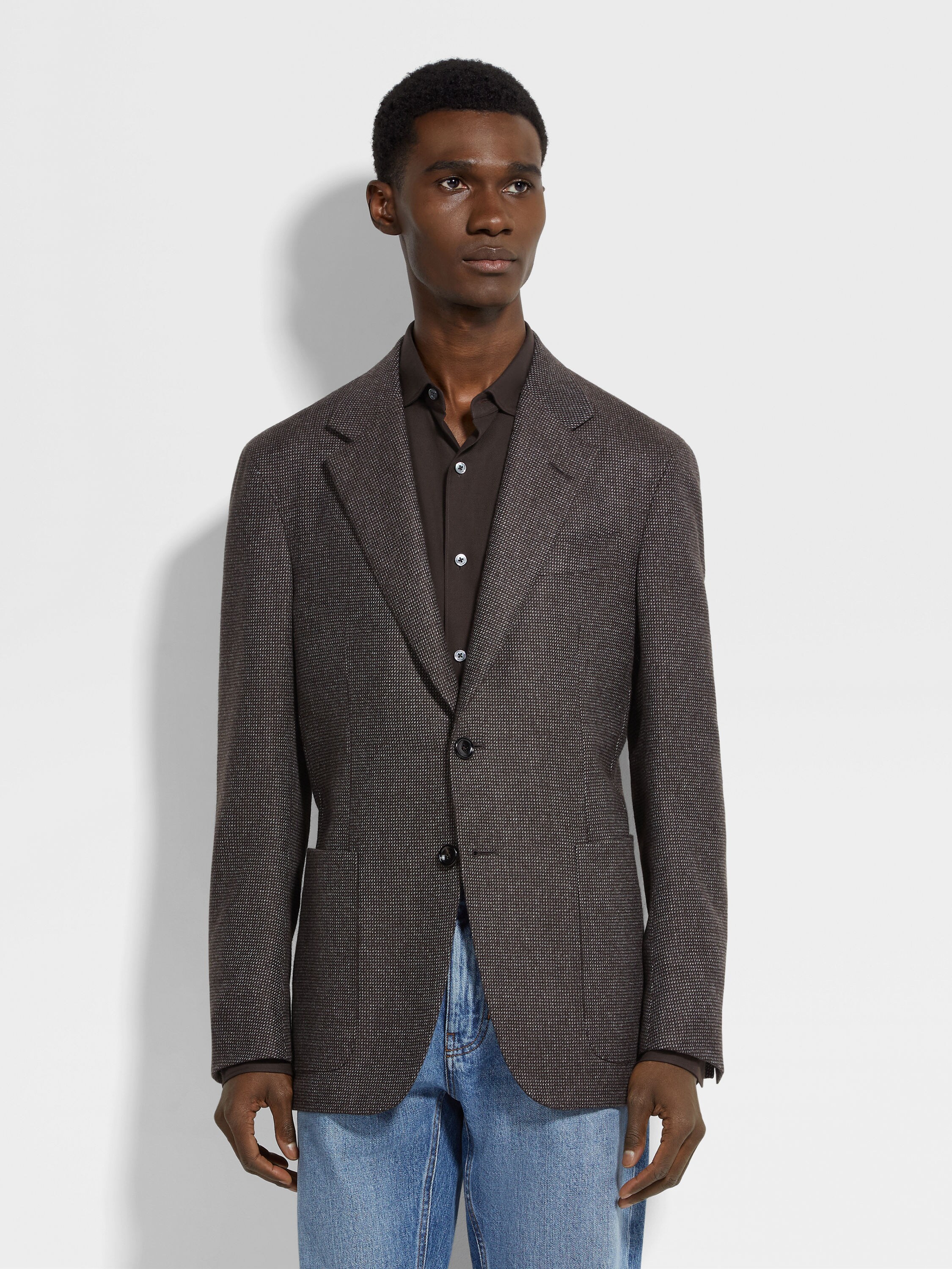 Brown and Grey Oasi Cashmere Jacket Product detail photo #3