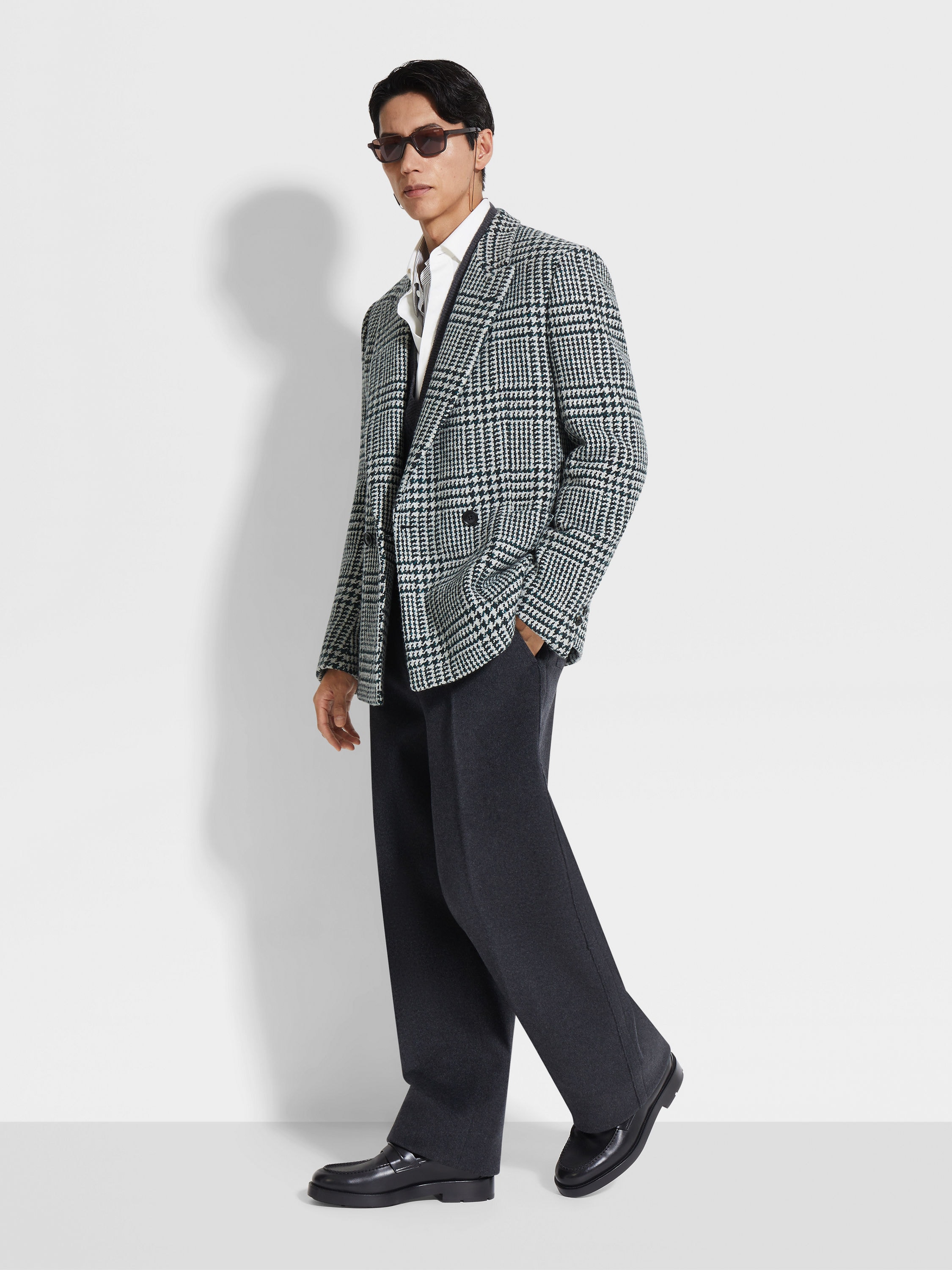 White Dark Green and Black Wool and Cashmere Jacket Product detail photo #1